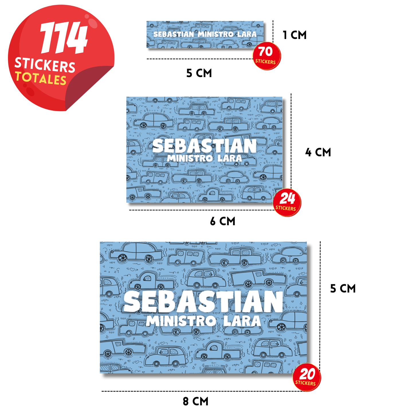 Carros Fondo Azul etiquetas adhesivas personalizadas diferentes medidas
