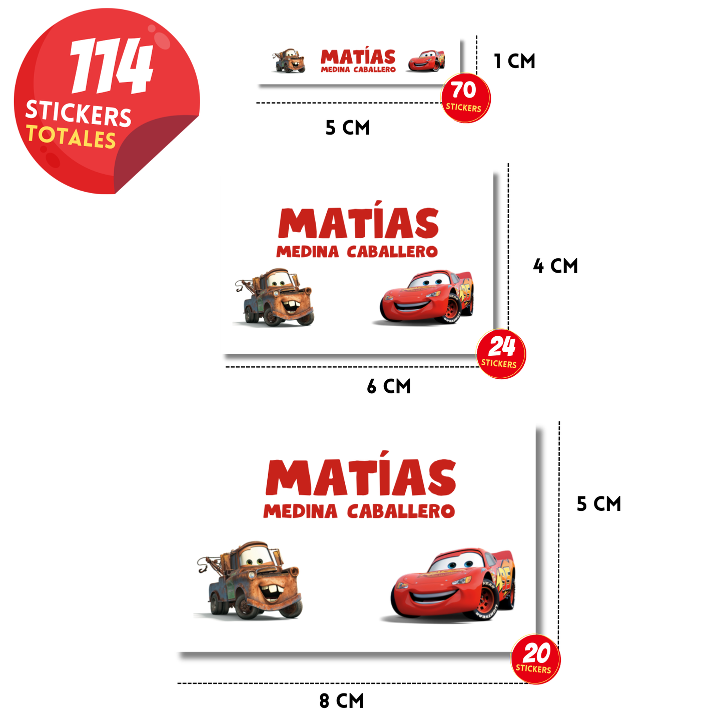 Cars Mater Mcqueen, Etiquetas Escolares Personalizadas Libretas, Libros y Lápices