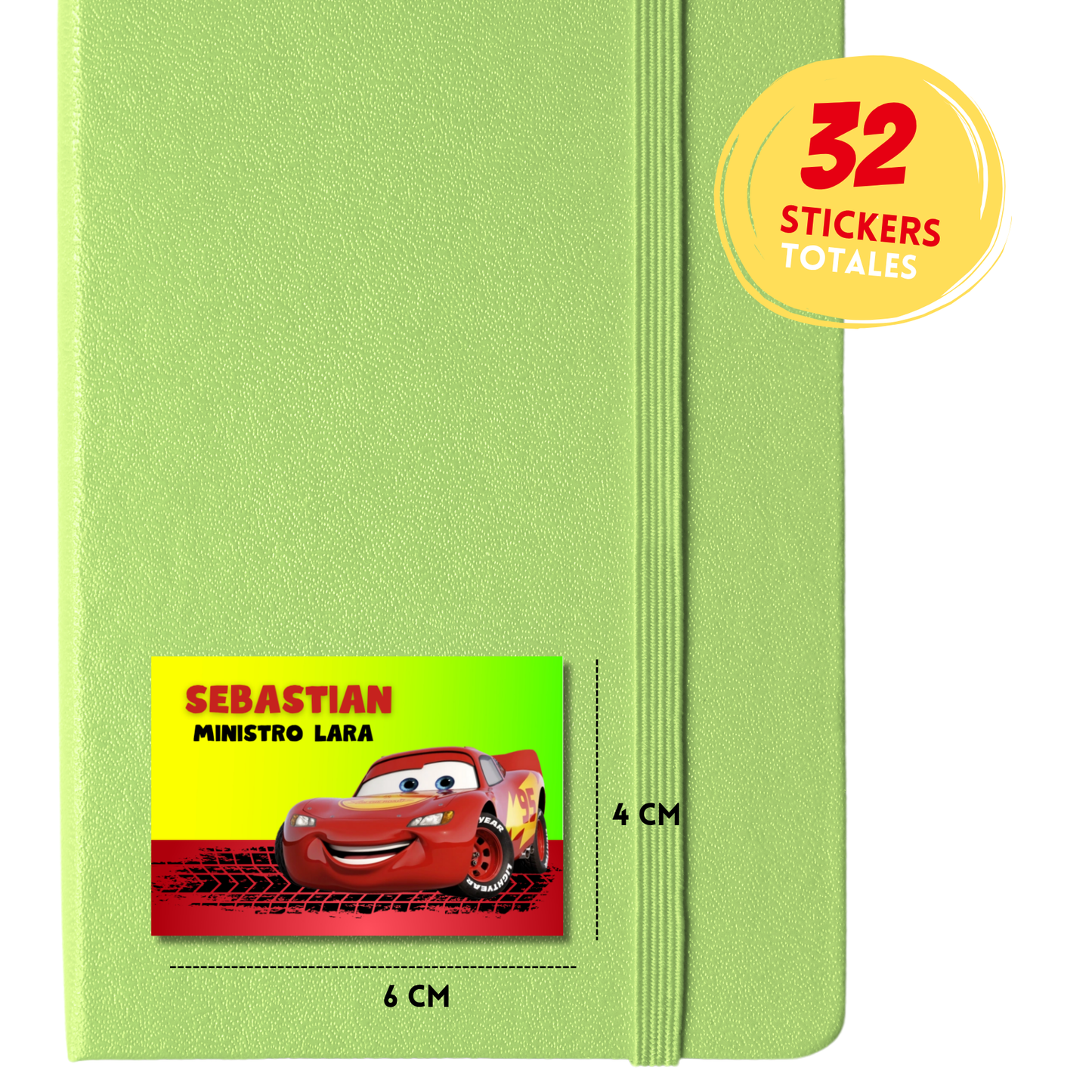 Cars Rayo McQueen fondo verde etiquetas adhesivas personalizadas tipo stickers