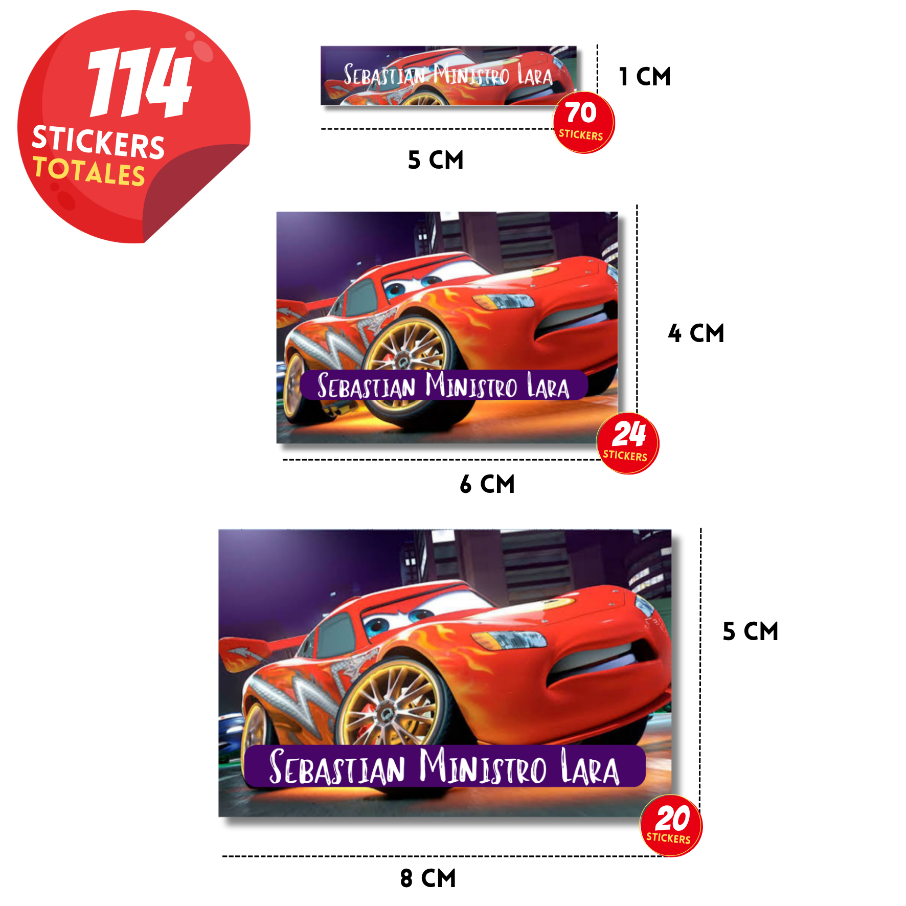 Cars Rayo McQueen etiquetas adhesivas personalizadas diferentes medidas