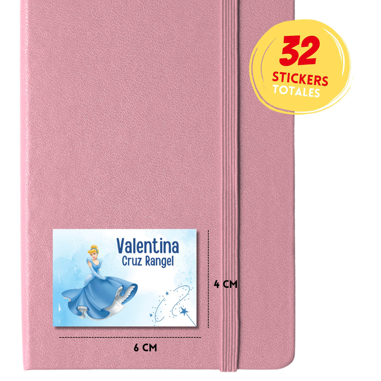 Cenicienta Etiquetas Escolares Personalizadas Libretas, Libros y Lápices