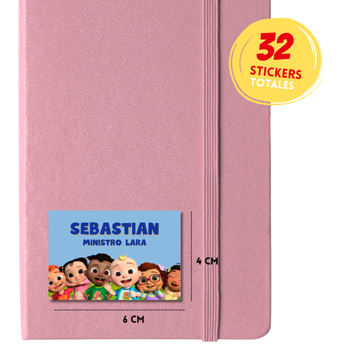 Cocomelon & Amigos Etiquetas Escolares Personalizadas Libretas, Libros y Lápices