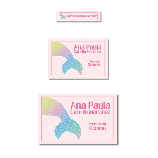 Cola de Sirena Etiquetas Escolares Personalizadas Libretas, Libros y Lápices