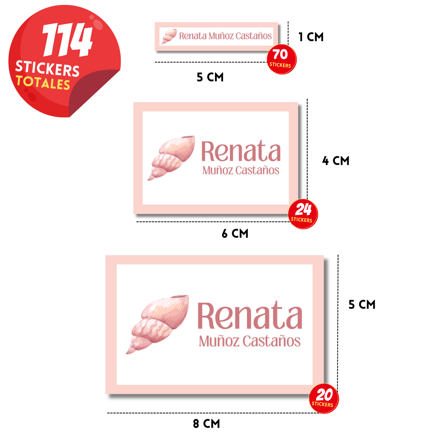 Concha de mar rosa, Etiquetas Escolares Personalizadas Libretas, Libros y Lápices