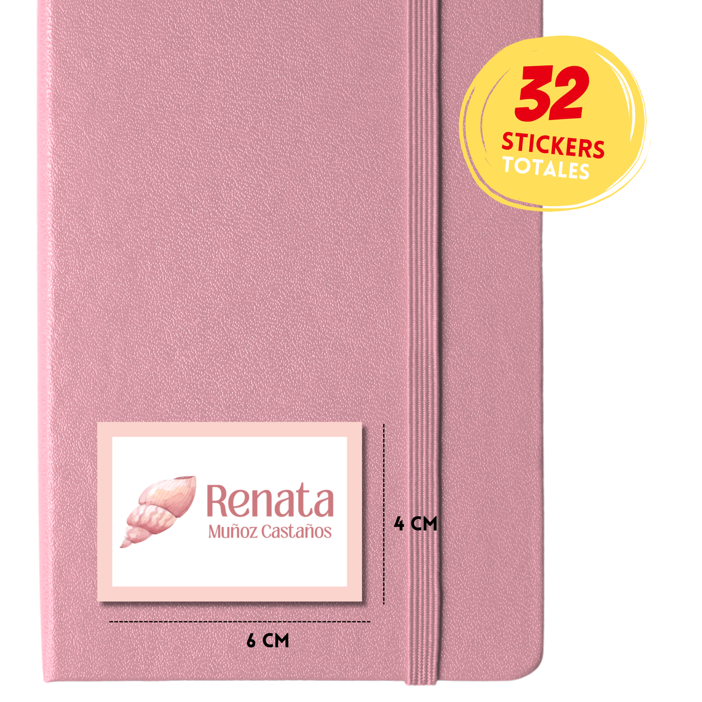 Concha de mar rosa, Etiquetas Escolares Personalizadas Libretas, Libros y Lápices