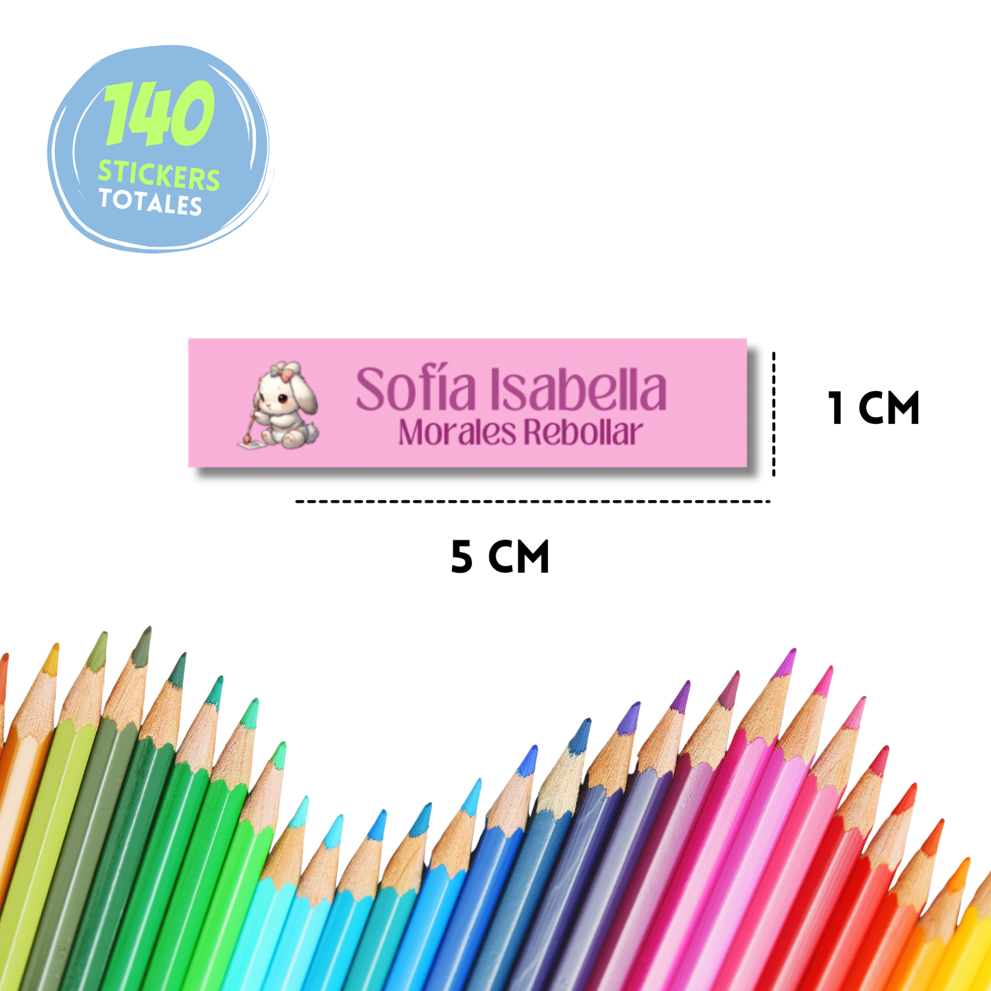 Conejita Pintando fondo rosa fuerte Etiquetas Escolares Personalizadas Libretas, Libros y Lápices
