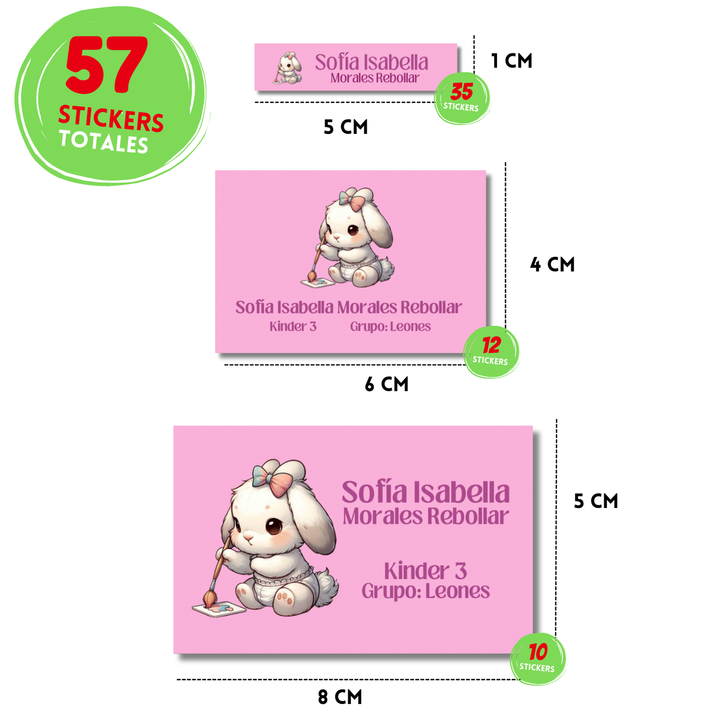 Conejita Pintando fondo rosa fuerte Etiquetas Escolares Personalizadas Libretas, Libros y Lápices