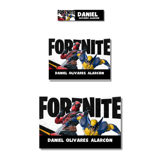 Deadpool Wolverine Fortnite Etiquetas Escolares Personalizadas Libretas, Libros y Lápices