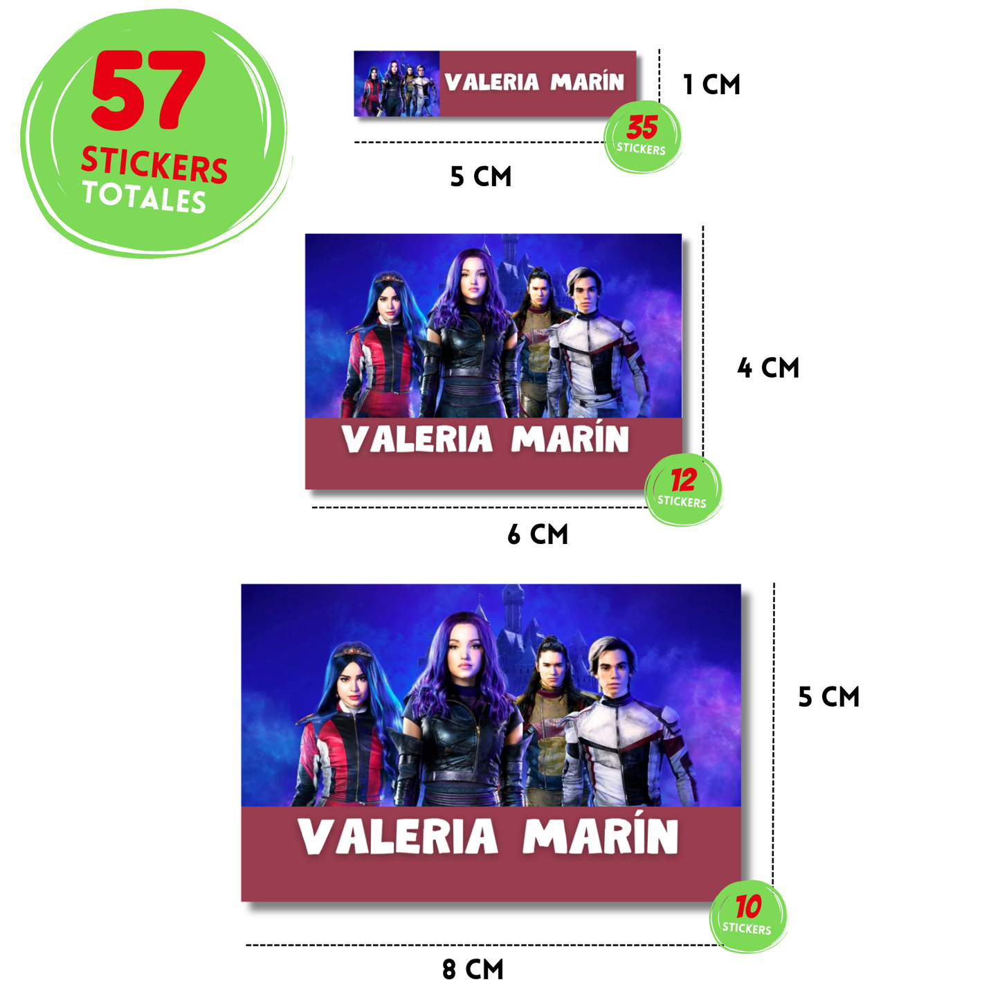 Descendientes Etiquetas Escolares Personalizadas Libretas, Libros y Lápices