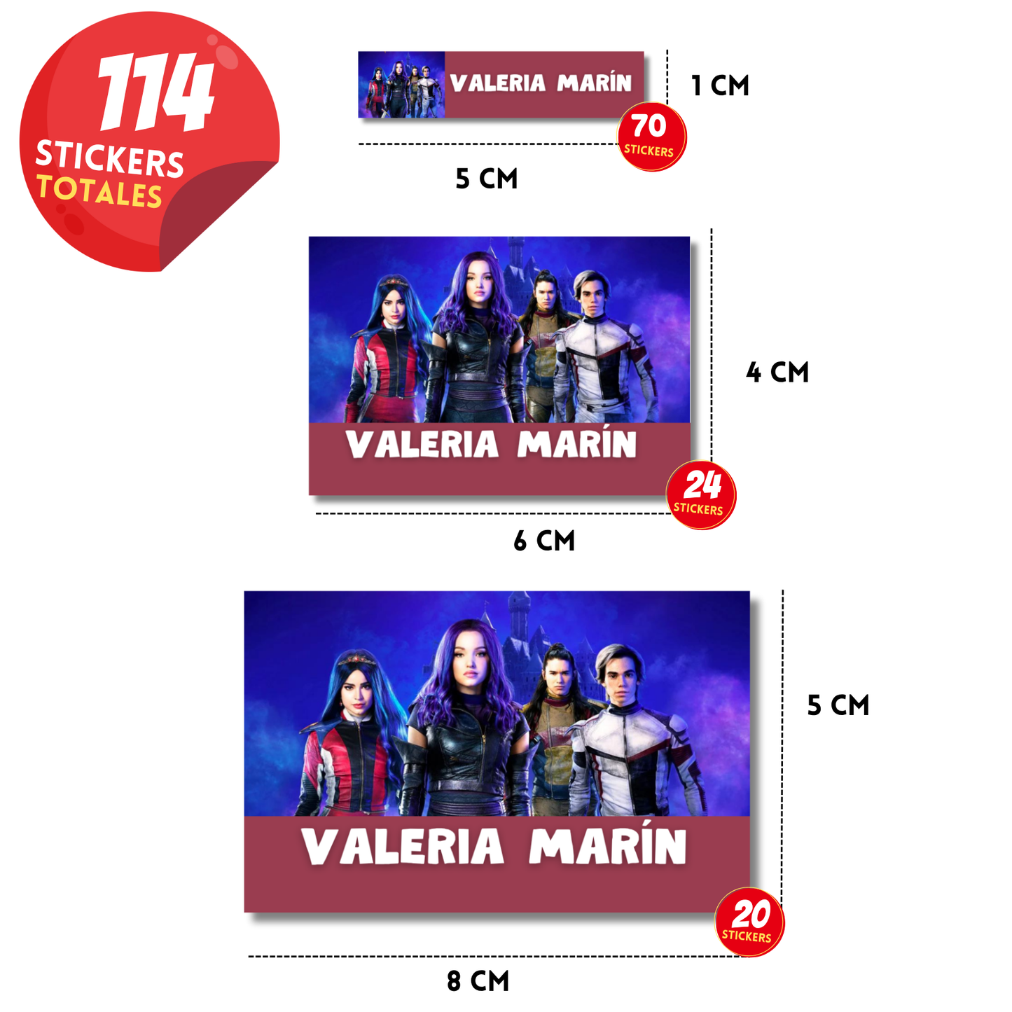 Descendientes Etiquetas Escolares Personalizadas Libretas, Libros y Lápices