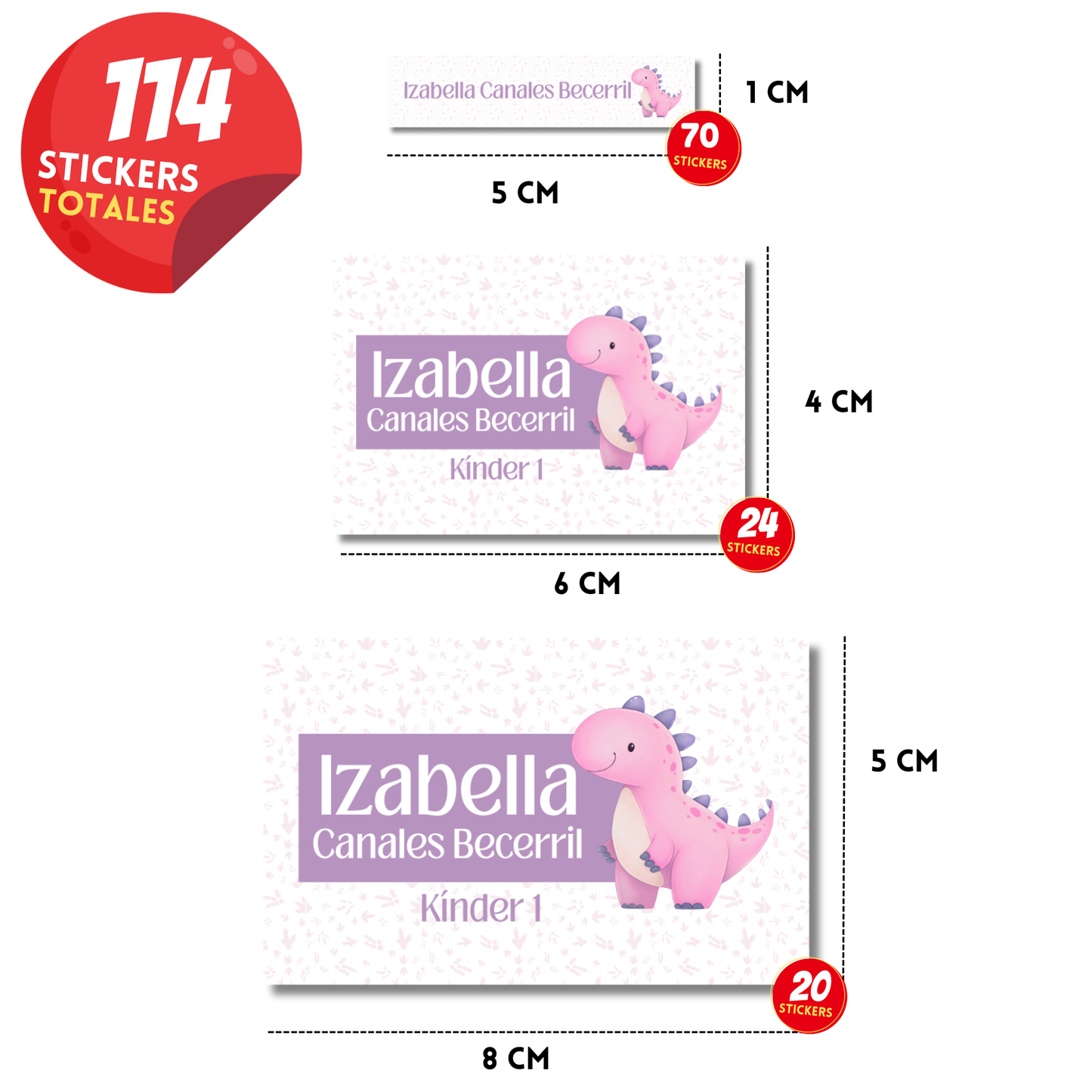Dinosaurio Rosa, Etiquetas Escolares Personalizadas Libretas, Libros y Lápices