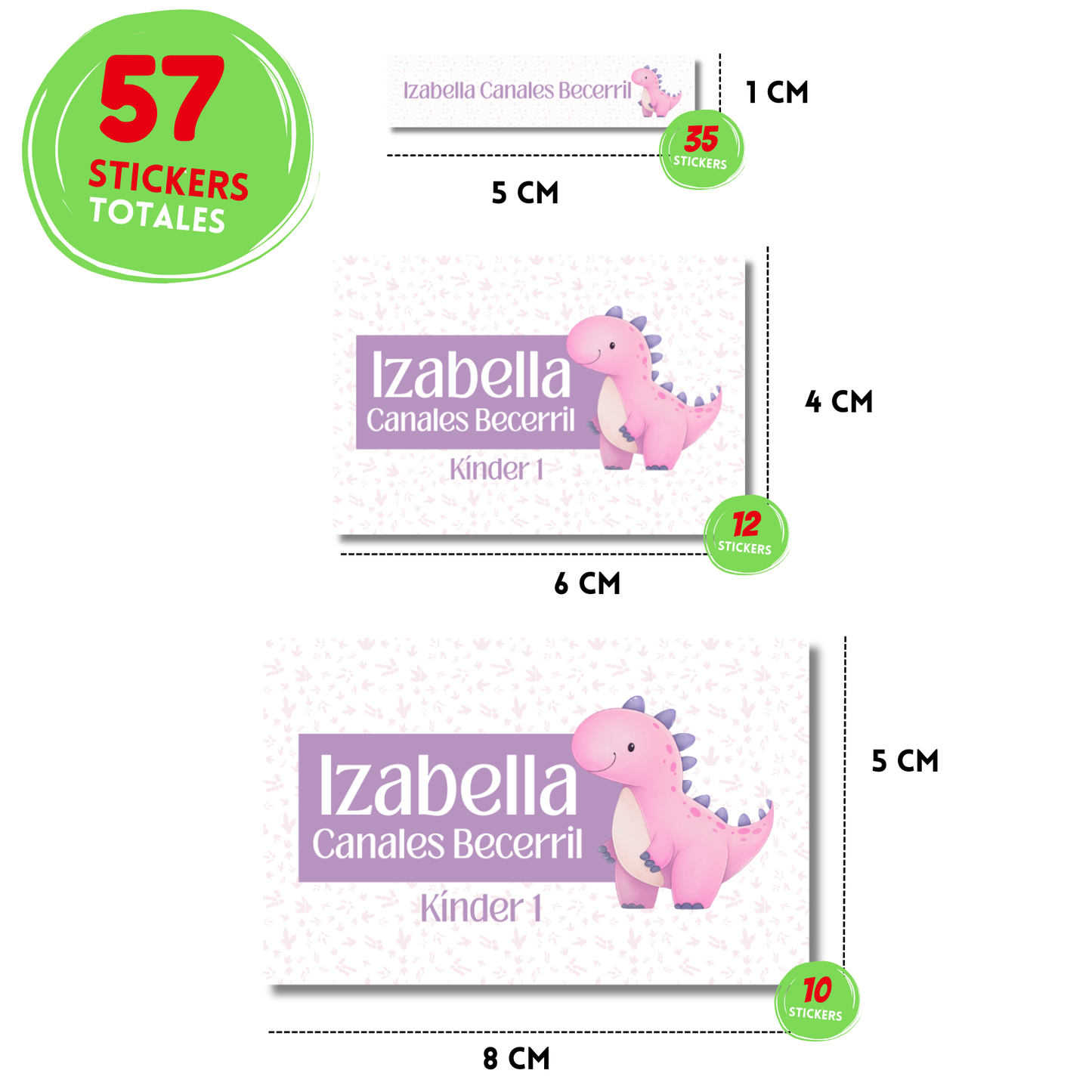 Dinosaurio Rosa, Etiquetas Escolares Personalizadas Libretas, Libros y Lápices