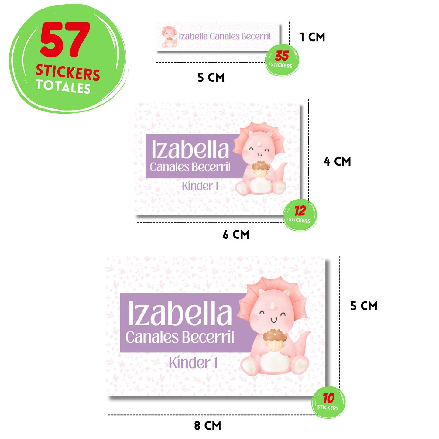 dinosaurio Rosa Triceratop, Etiquetas Escolares Personalizadas Libretas, Libros y Lápices