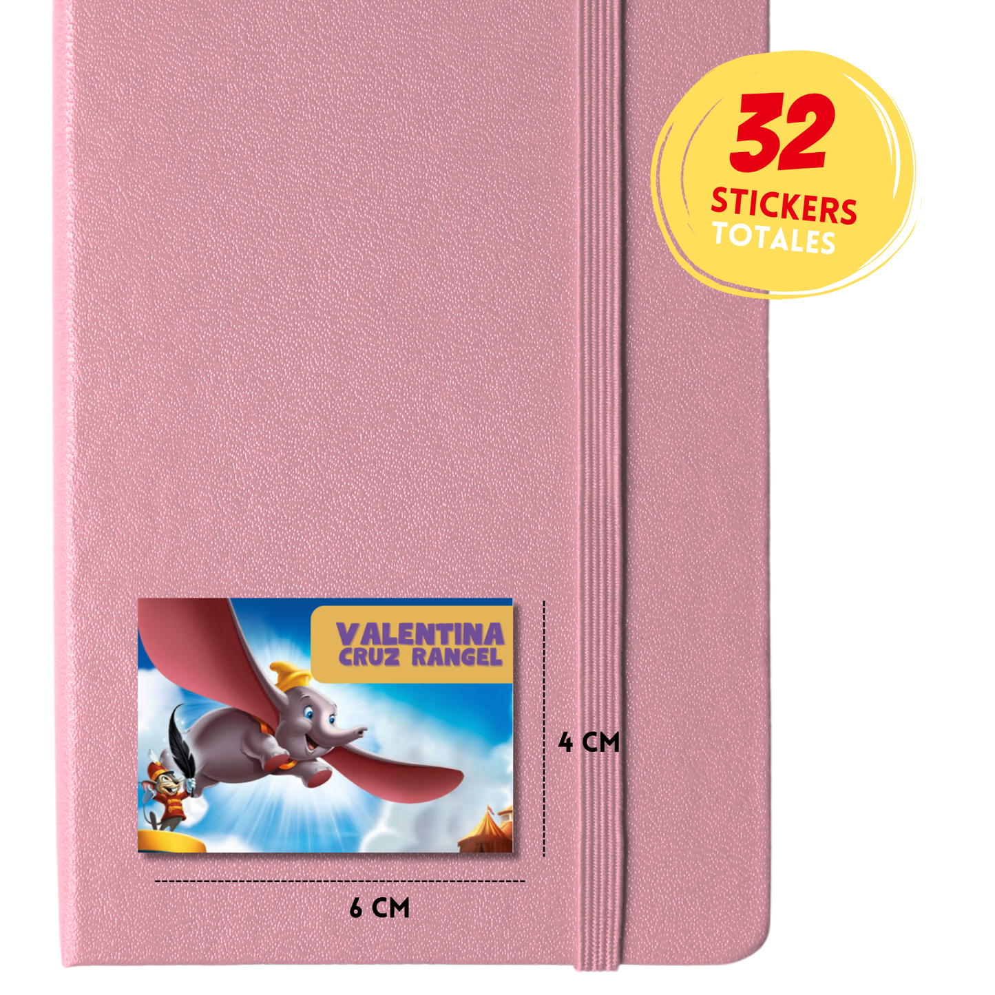 Dumbo Volando Etiquetas Escolares Personalizadas Libretas, Libros y Lápices