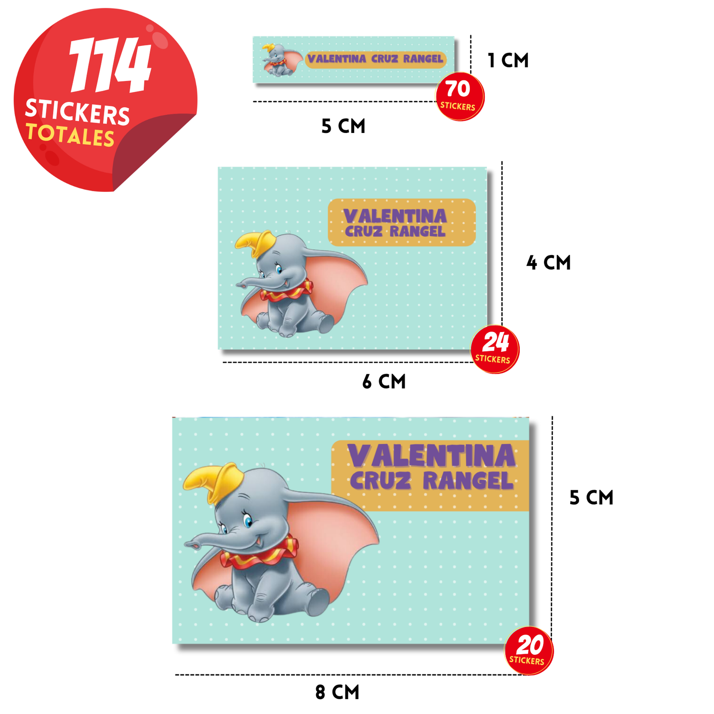 Dumbo Etiquetas Escolares Personalizadas Libretas, Libros y Lápices