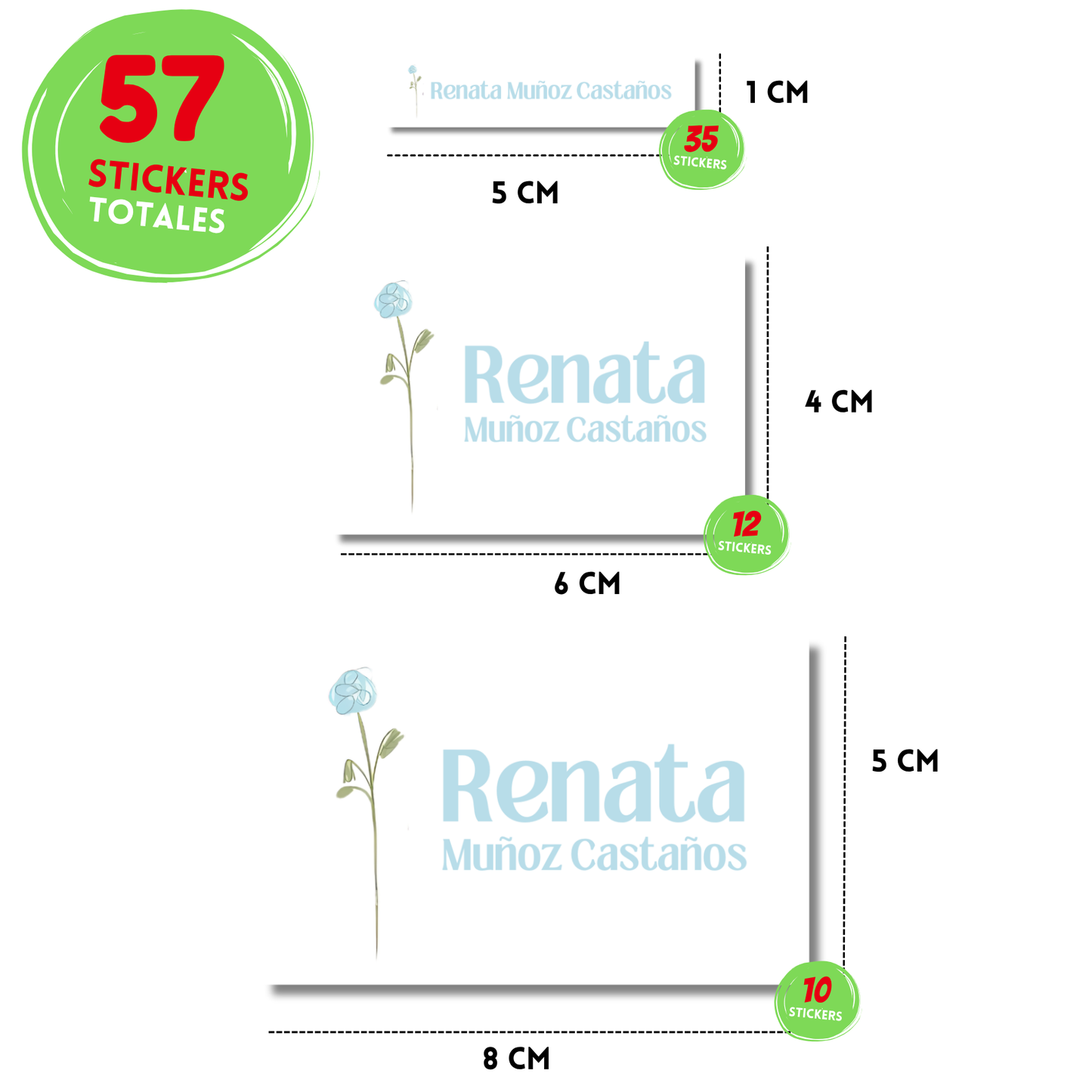 Flor Azul Aesthetic Etiquetas Escolares Personalizadas Libretas, Libros y Lápices