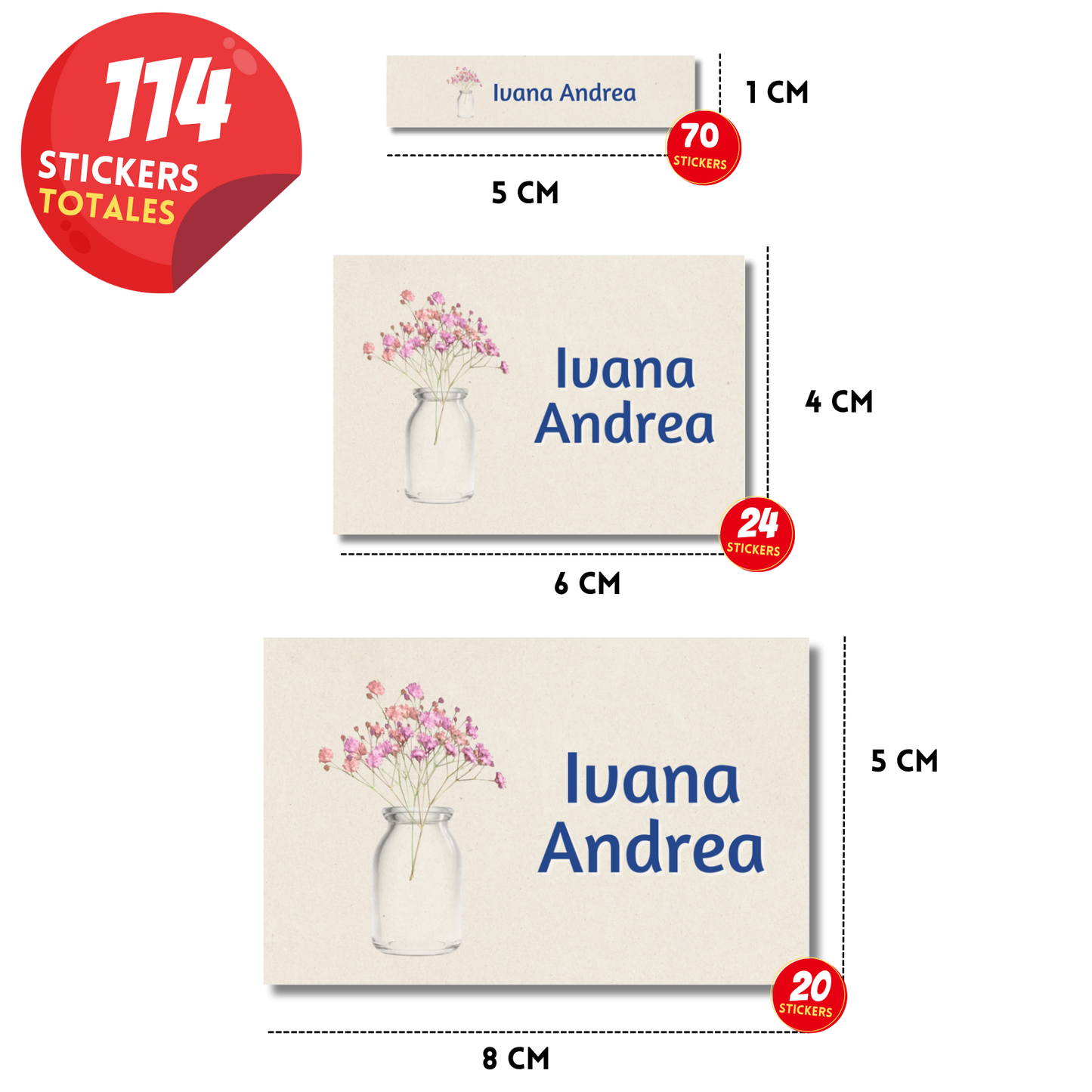 Florero Aesthetic Etiquetas Escolares Personalizadas Libretas, Libros y Lápices