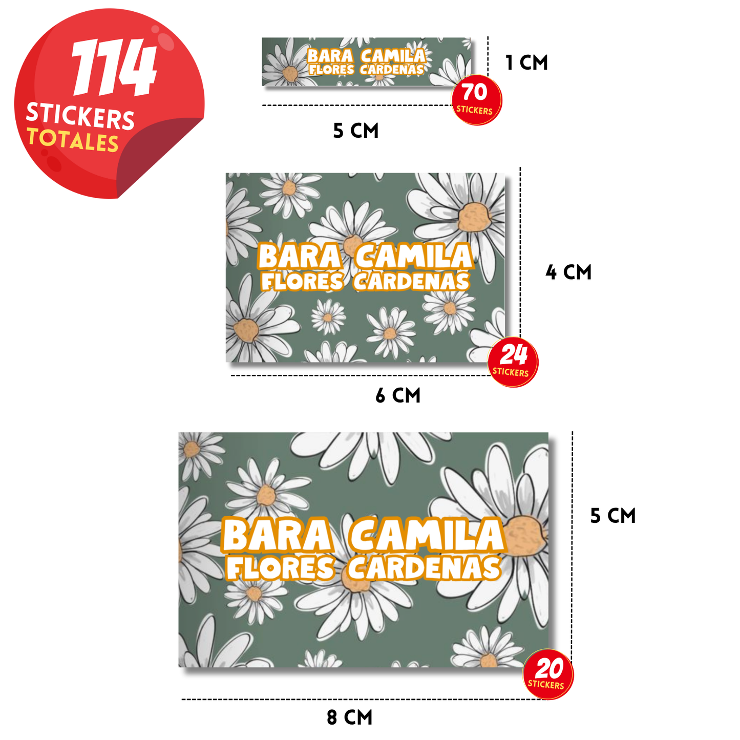 Flores Daisy Etiquetas Escolares Personalizadas Libretas, Libros y Lápices