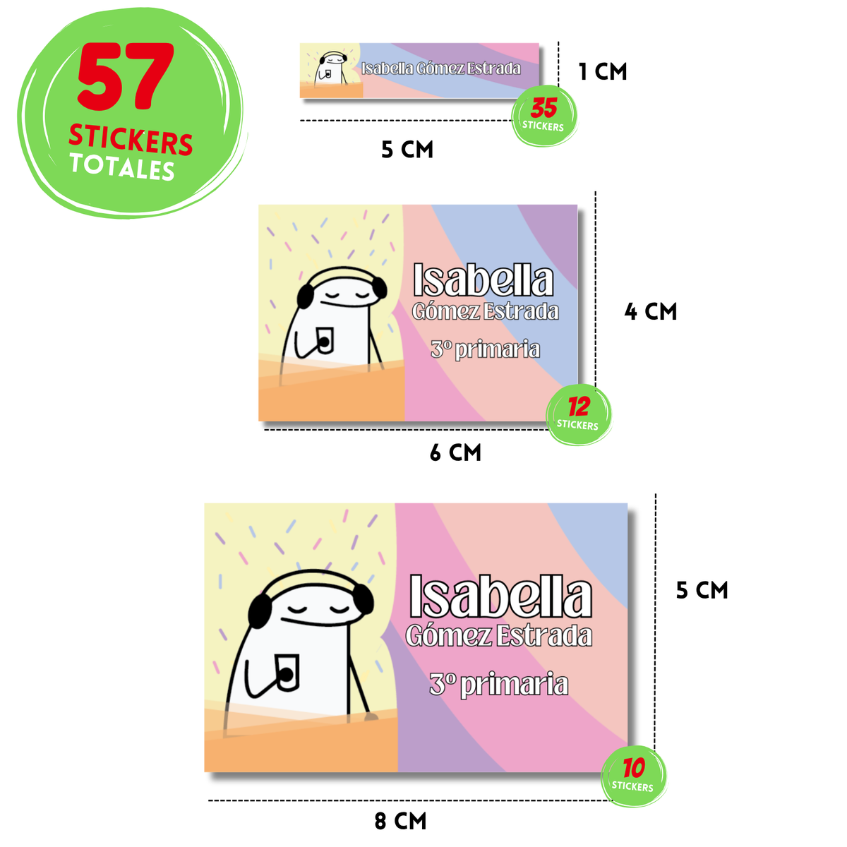 Flork escuchando música, etiqueta escolar personalizada - Kuppani