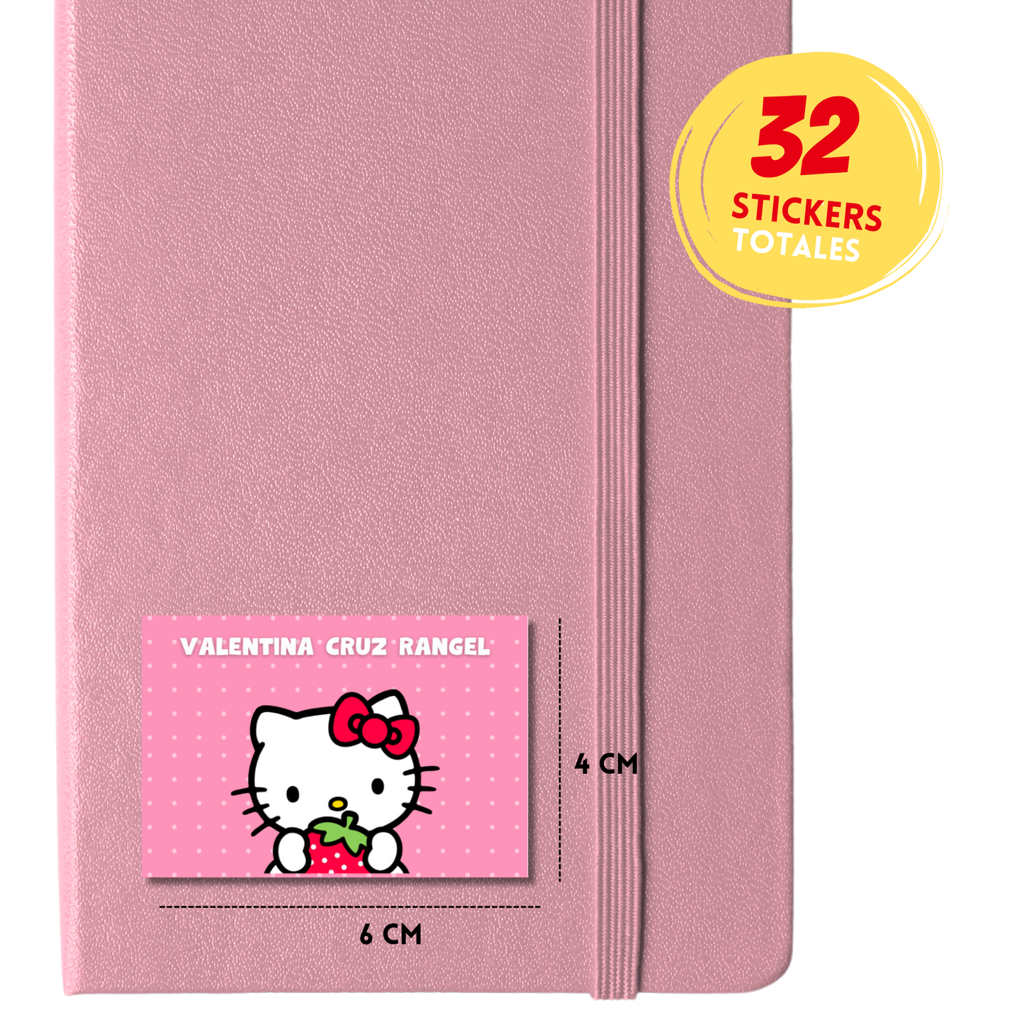 Hello Kitty Fresa Etiquetas Escolares Personalizadas Libretas, Libros y Lápices