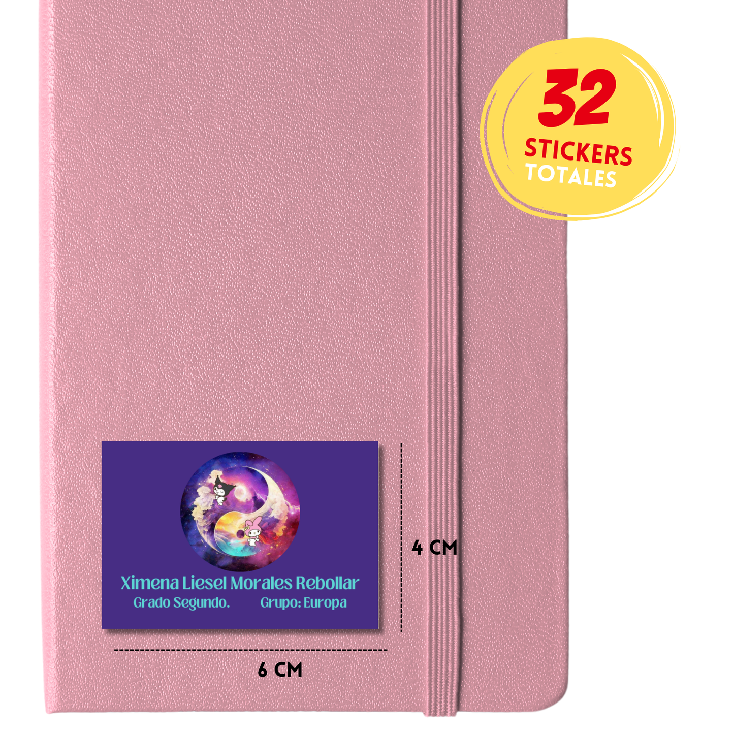 Kuromi y Melody, Ying Yang Etiquetas Escolares Personalizadas Libretas, Libros y Lápices