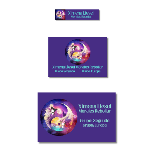 Kuromi y Melody, Ying Yang Etiquetas Escolares Personalizadas Libretas, Libros y Lápices