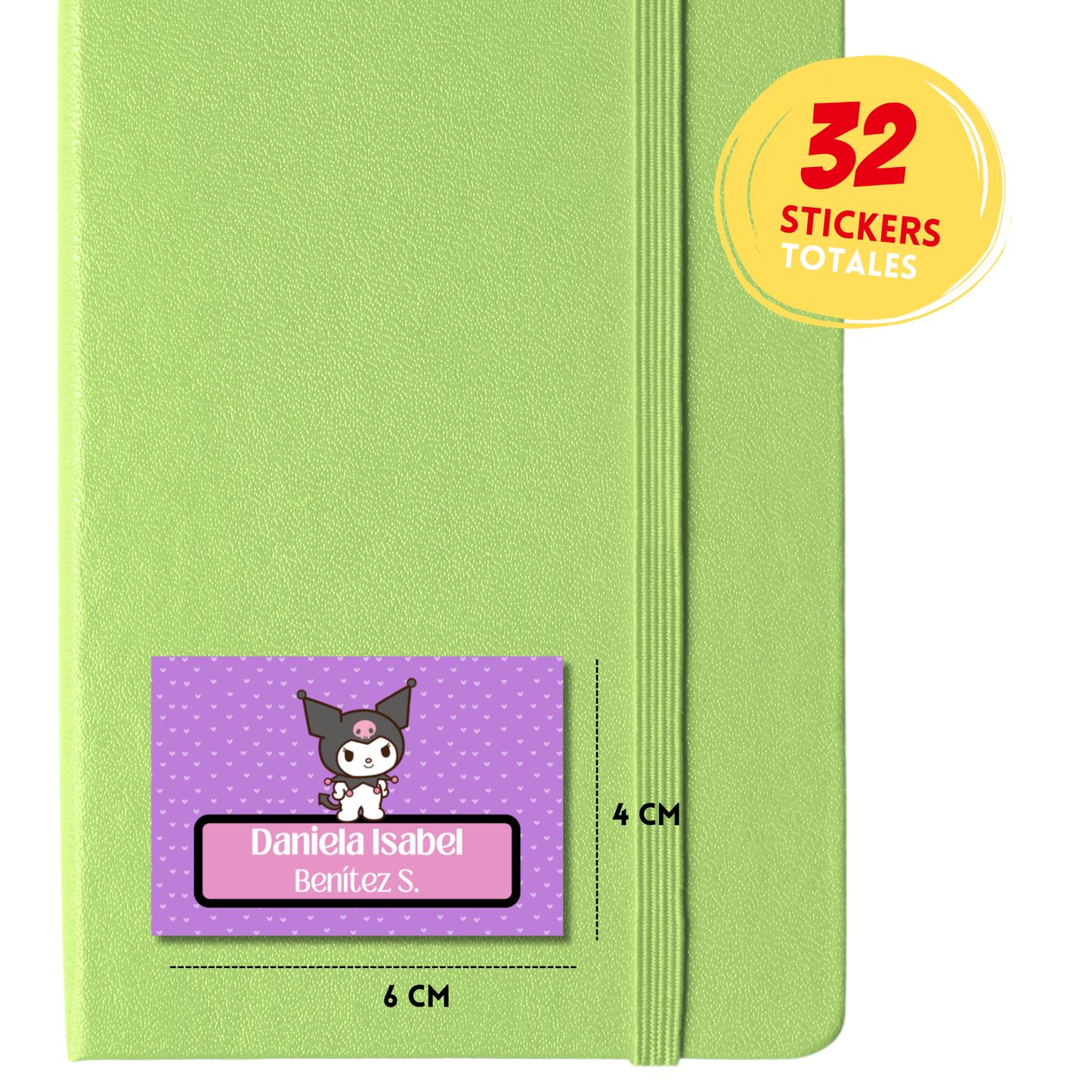 Kuromi Etiquetas Escolares Personalizadas Libretas, Libros y Lápices