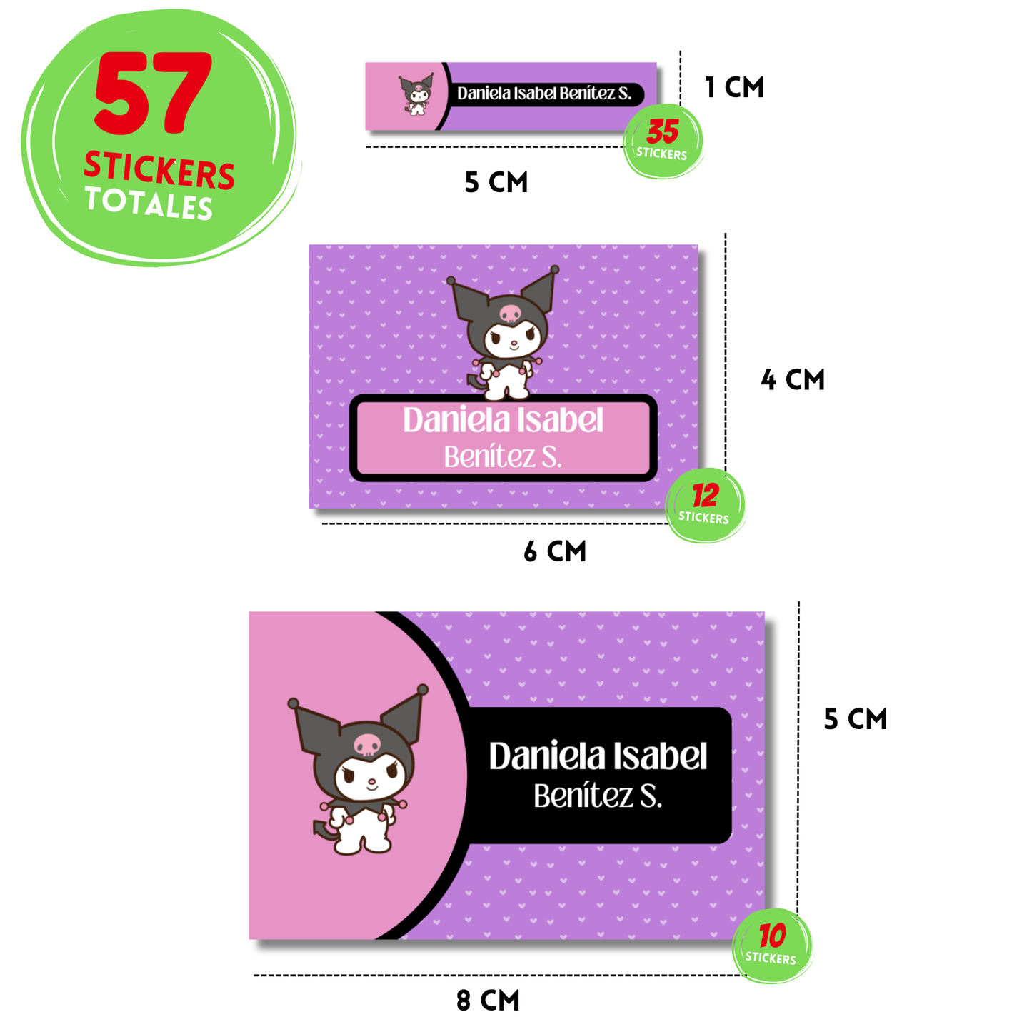 Kuromi Etiquetas Escolares Personalizadas Libretas, Libros y Lápices