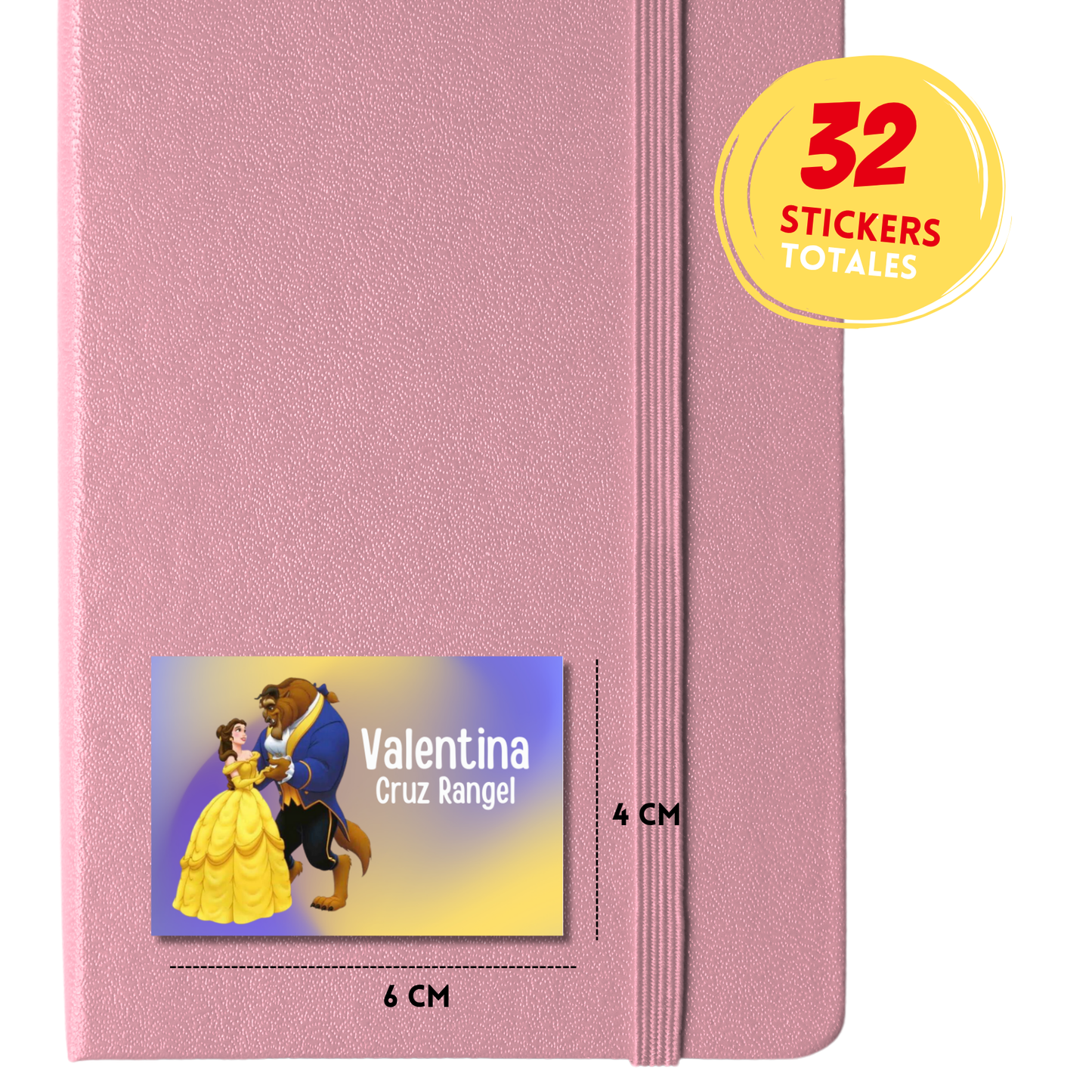 La Bella y La Bestia Bailando Etiquetas Escolares Personalizadas Libretas, Libros y Lápices