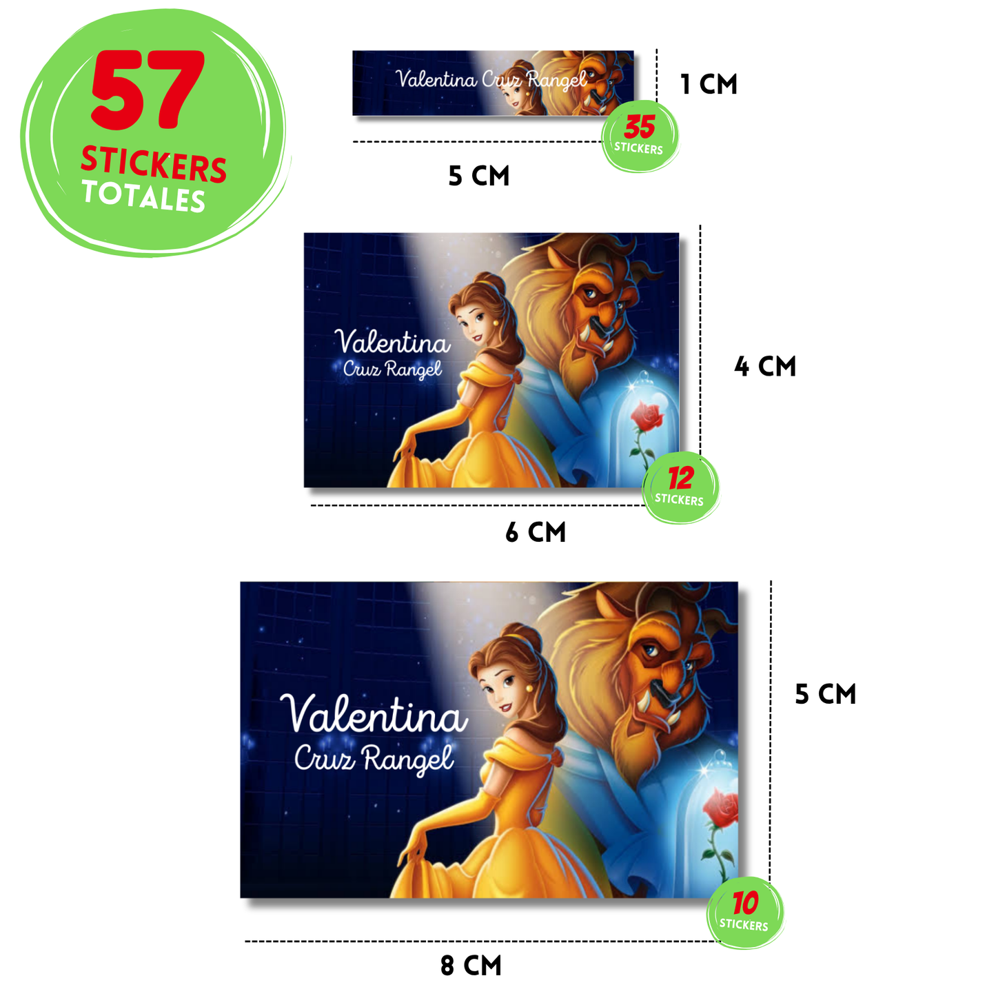 La Bella y La Bestia Rosa Etiquetas Escolares Personalizadas Libretas, Libros y Lápices