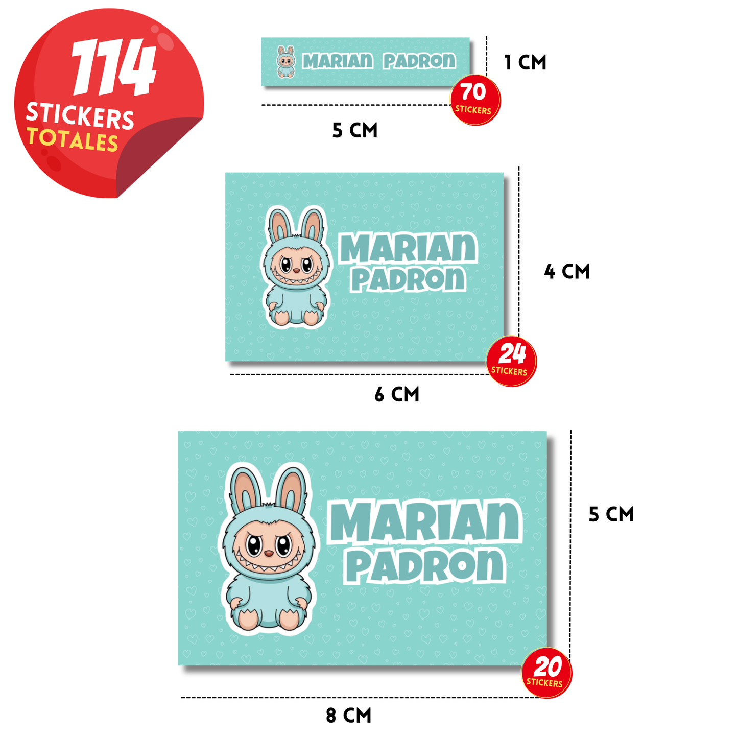 Labubu Verde, Etiquetas Escolares Personalizadas Libretas, Libros y Lápices