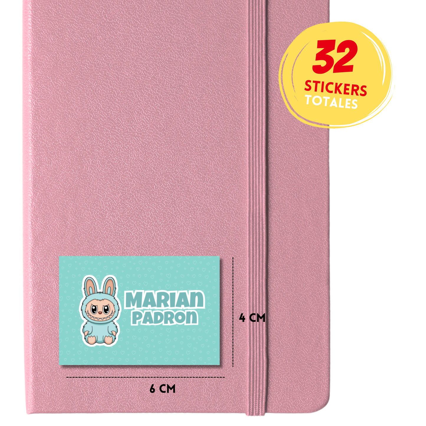 Labubu Verde, Etiquetas Escolares Personalizadas Libretas, Libros y Lápices