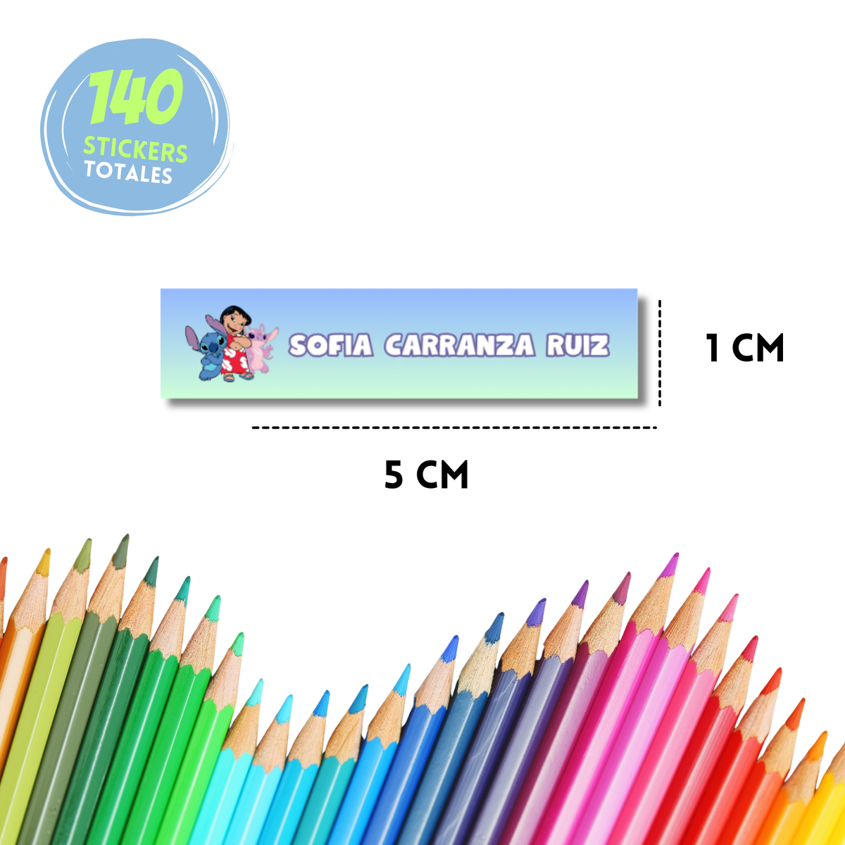 Lilo, Stitch y Angel, etiqueta escolar personalizada - Kuppani
