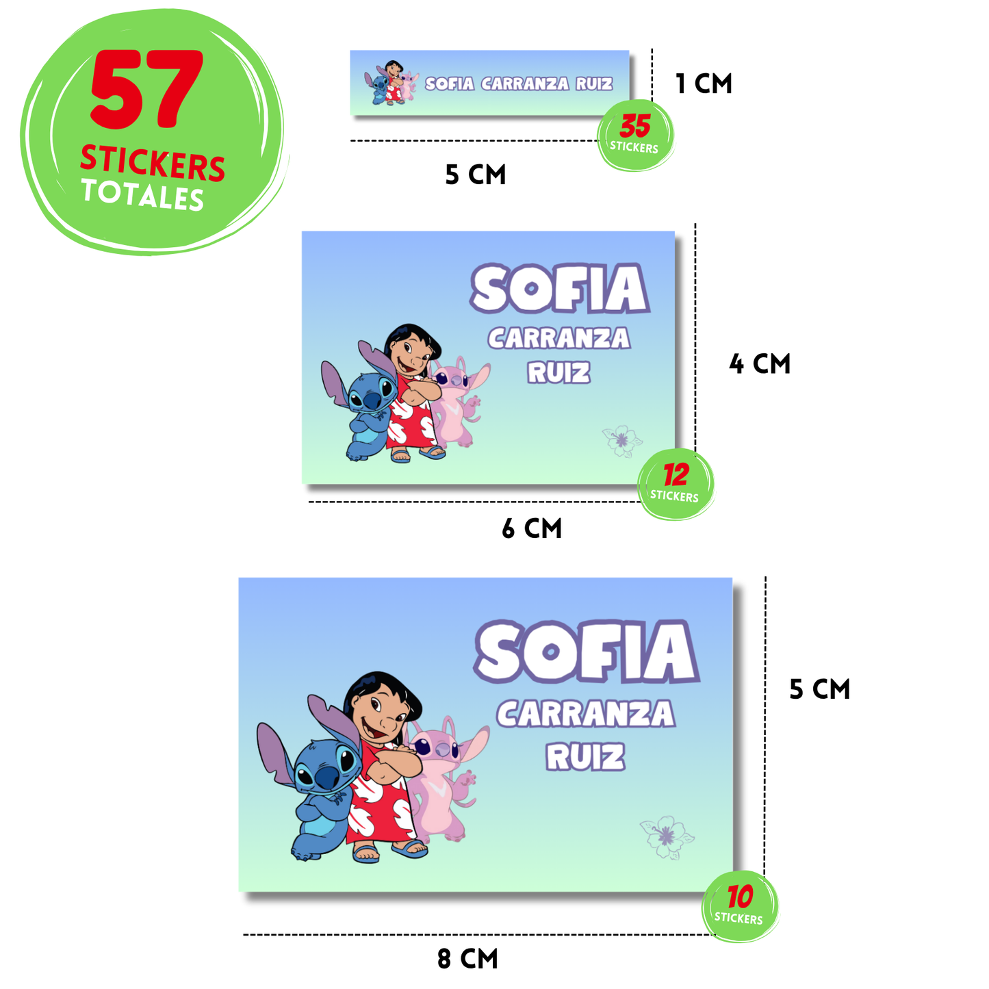 Lilo, Stitch y Angel Etiquetas Escolares Personalizadas Libretas, Libros y Lápices