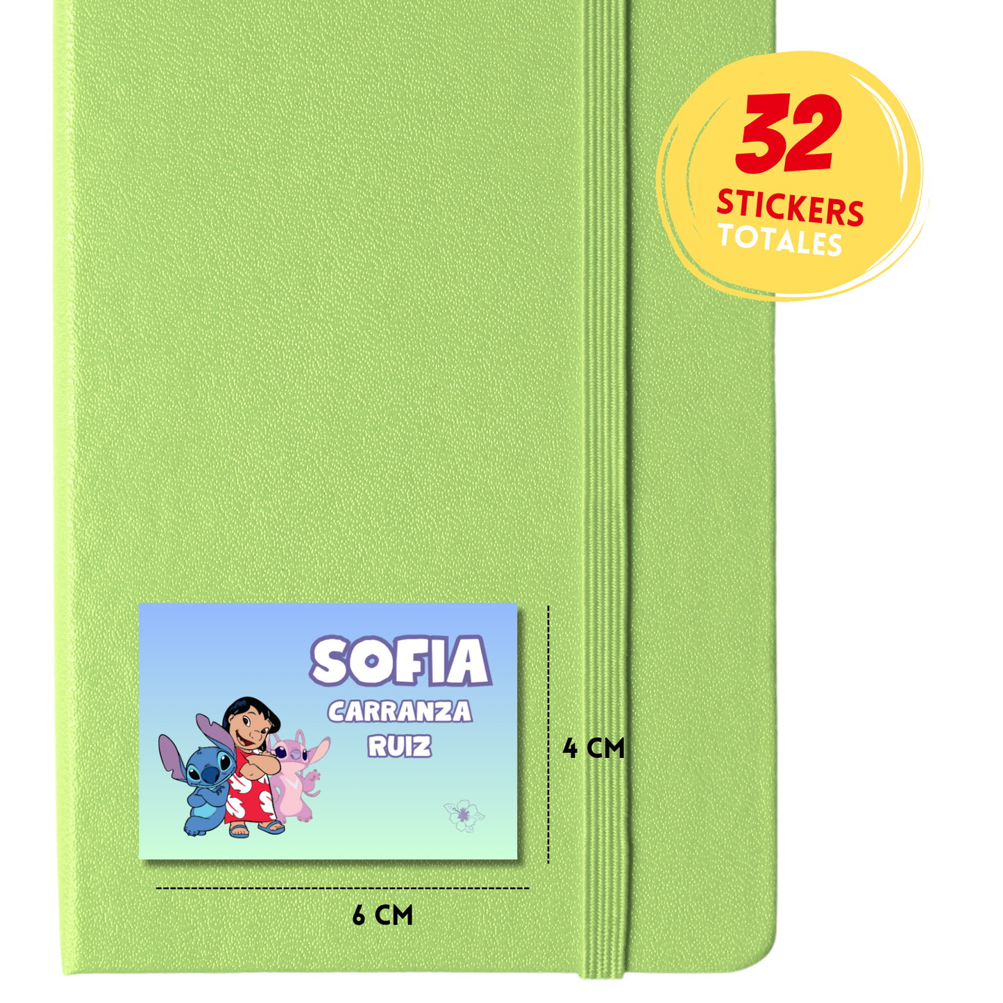 Lilo, Stitch y Angel Etiquetas Escolares Personalizadas Libretas, Libros y Lápices