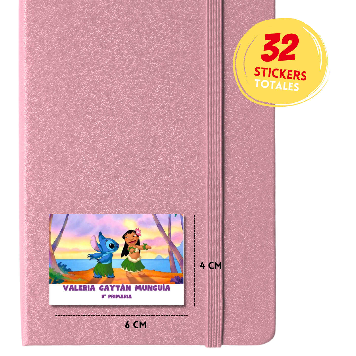 Lilo y Stitch Bailando Etiquetas Escolares Personalizadas Libretas, Libros y Lápices