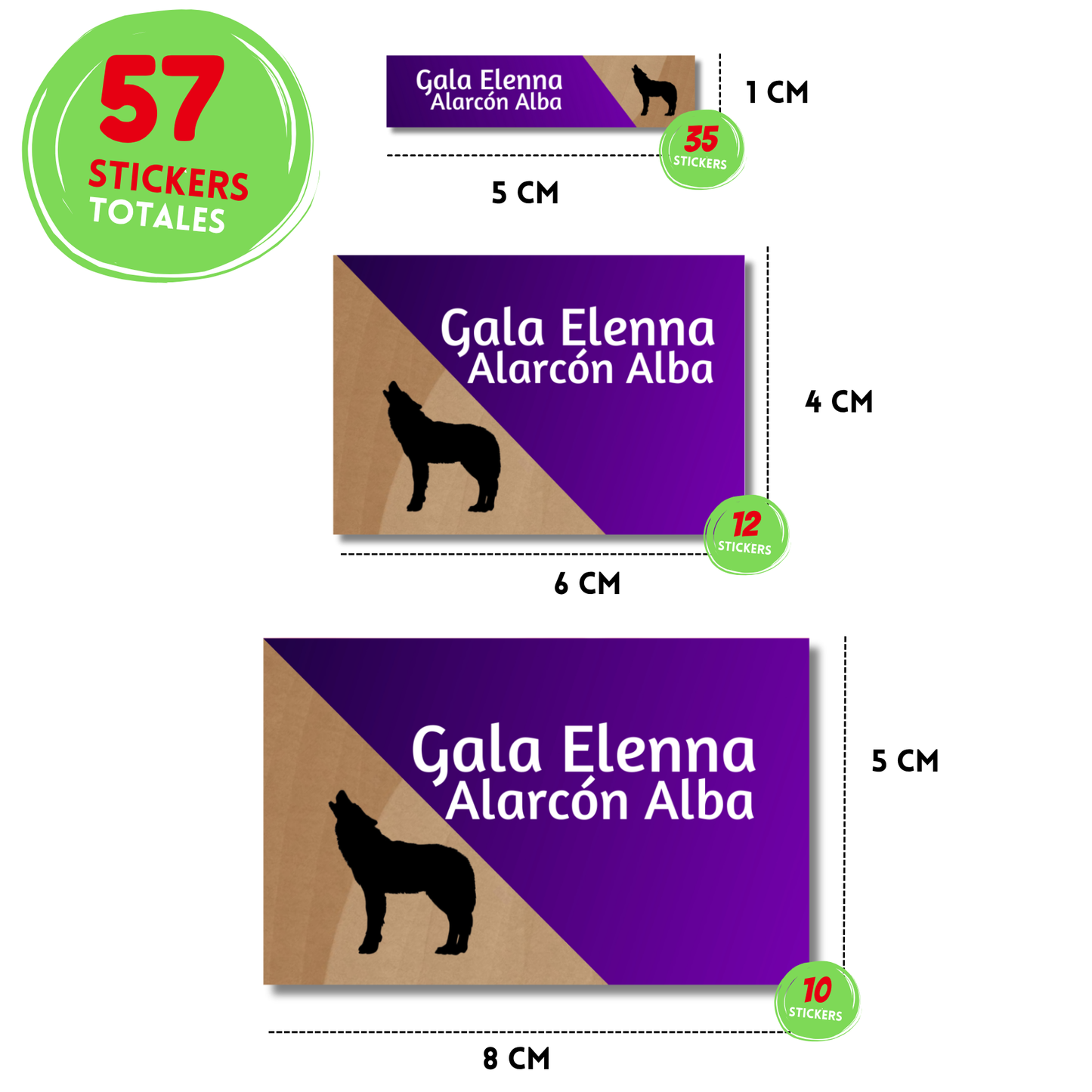 Lobo Morado Etiquetas Escolares Personalizadas Libretas, Libros y Lápices