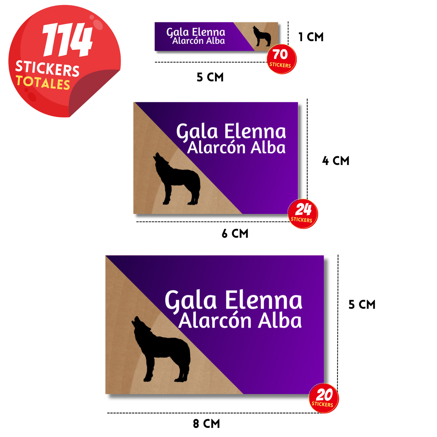 Lobo Morado Etiquetas Escolares Personalizadas Libretas, Libros y Lápices