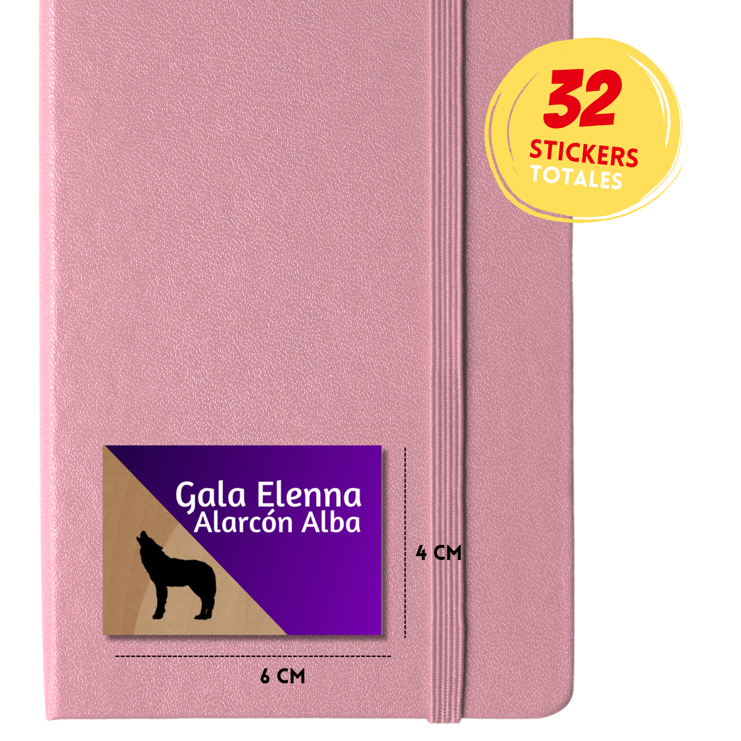 Lobo Morado Etiquetas Escolares Personalizadas Libretas, Libros y Lápices