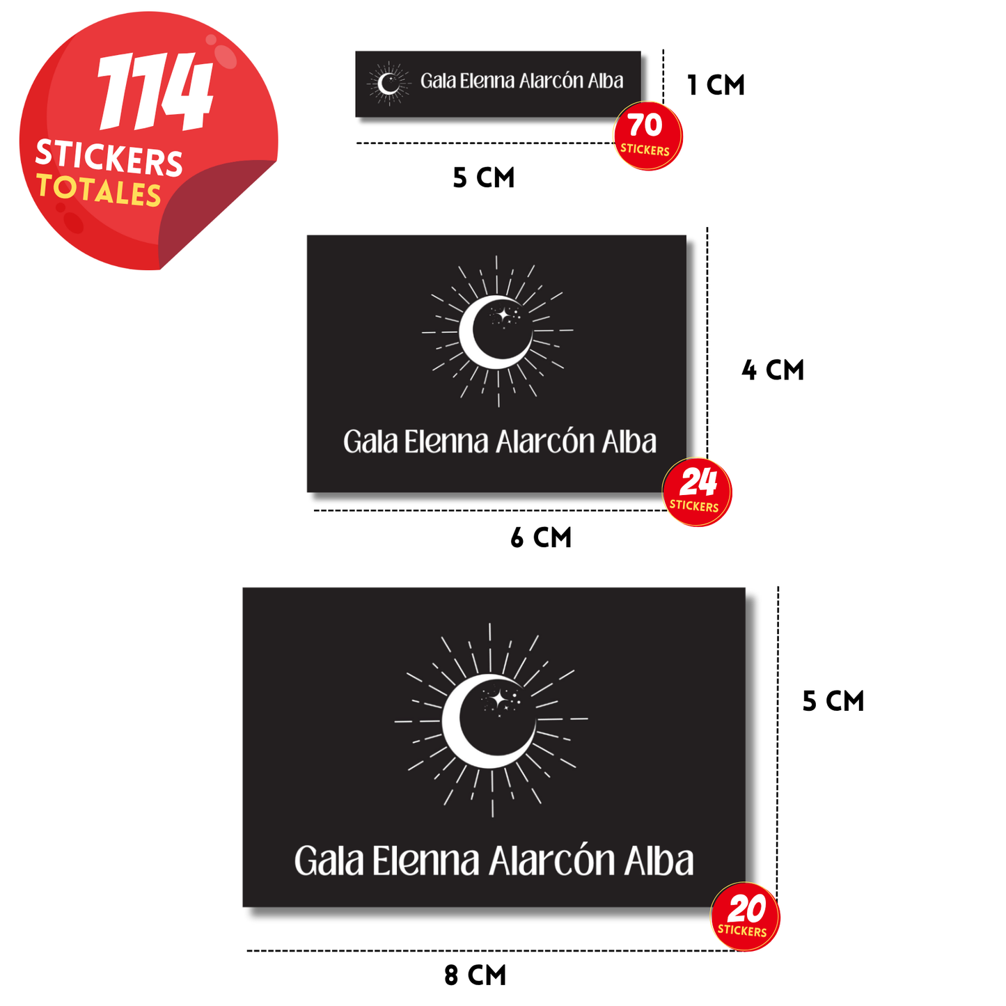 Luna Sol brillante Etiquetas Escolares Personalizadas Libretas, Libros y Lápices