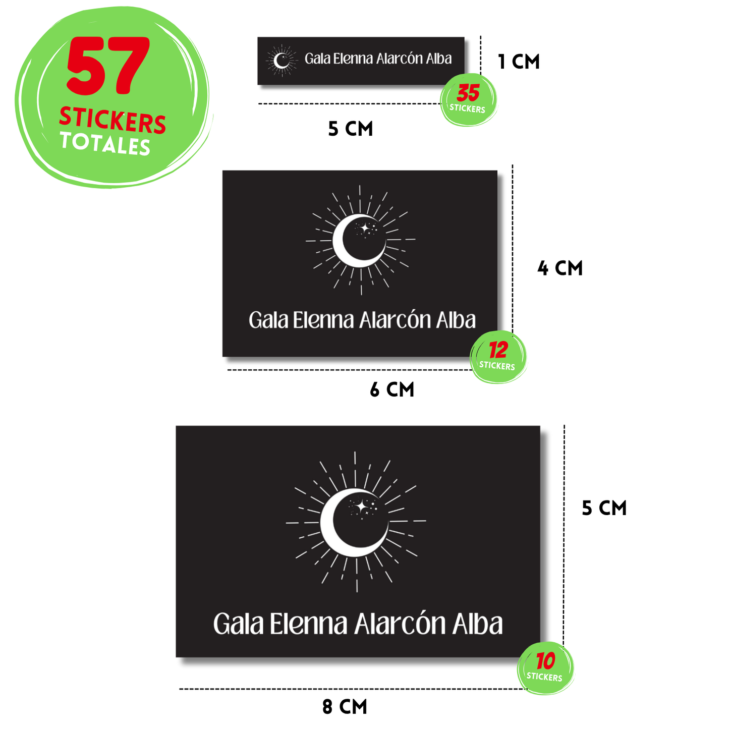 Luna Sol brillante Etiquetas Escolares Personalizadas Libretas, Libros y Lápices