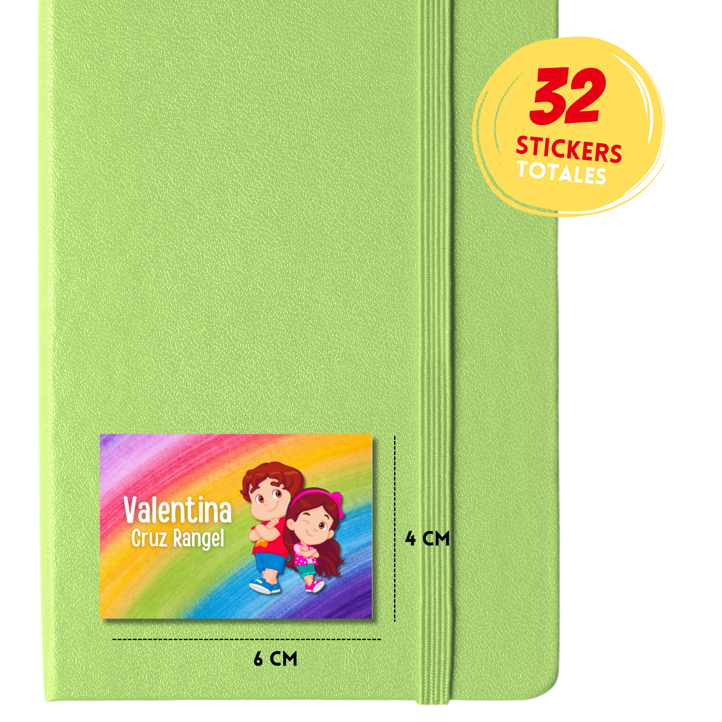 María Clara & JP Arcoíris Etiquetas Escolares Personalizadas Libretas, Libros y Lápices