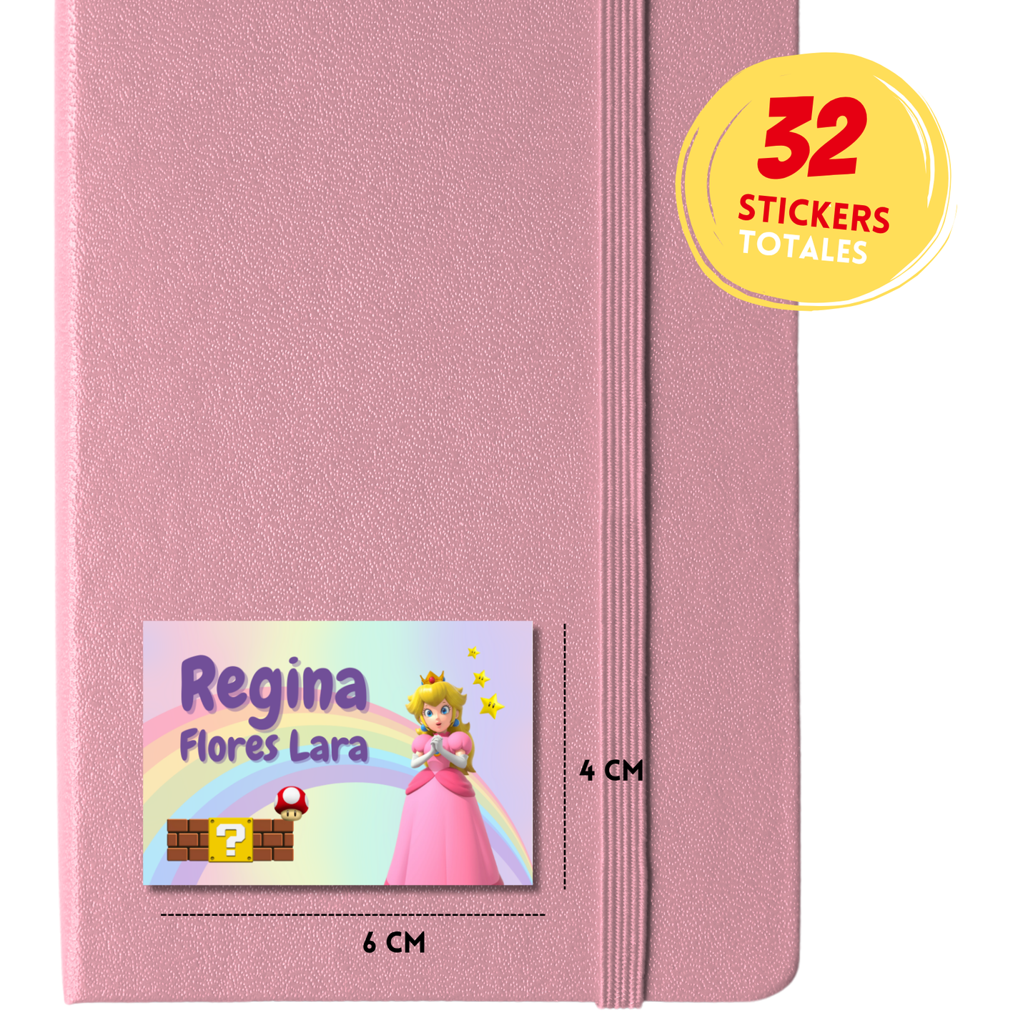 Mario Bros Peach Etiquetas Escolares Personalizadas Libretas, Libros y Lápices