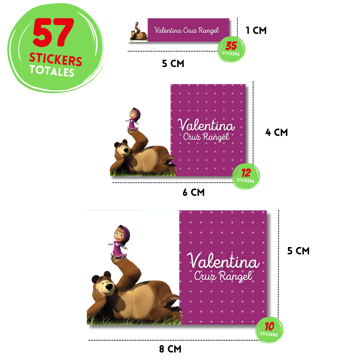 Masha y el Oso Etiquetas Escolares Personalizadas Libretas, Libros y Lápices