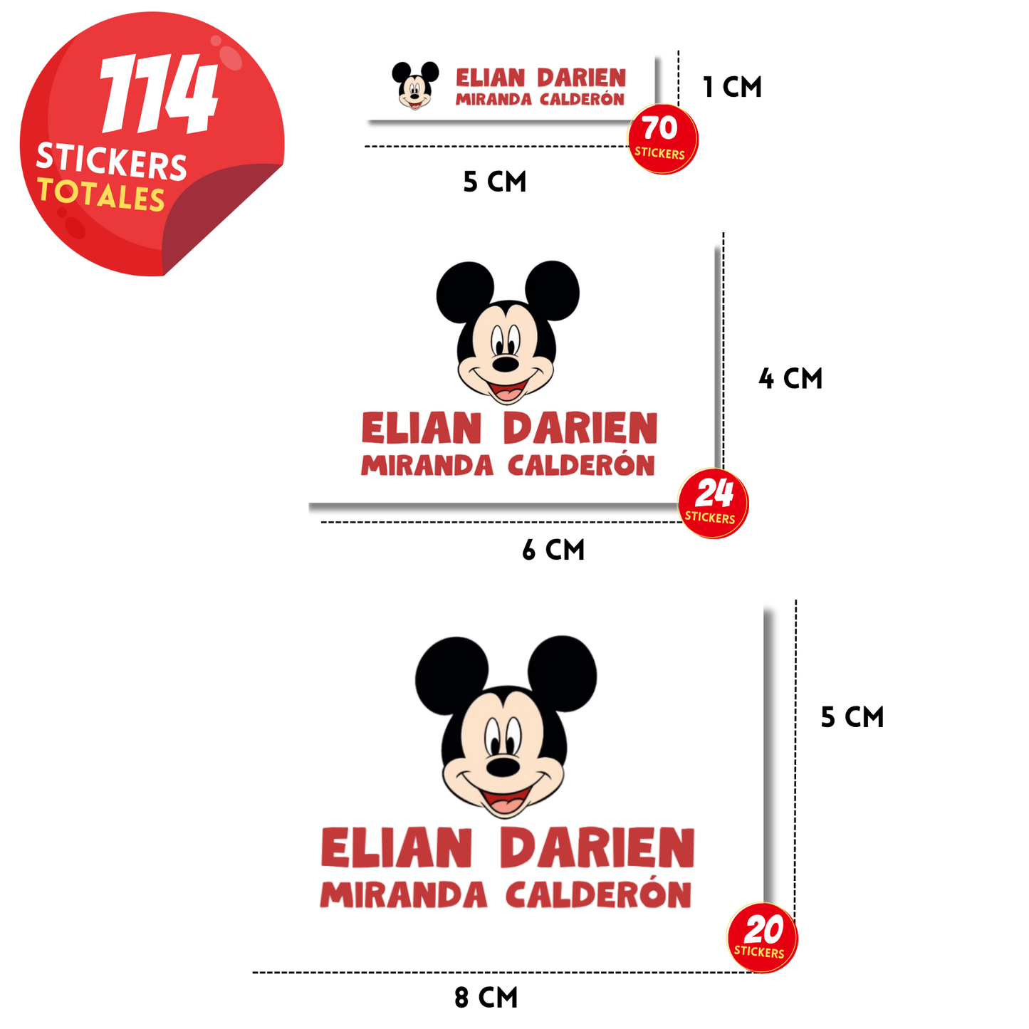 Mickey Mouse clásico Etiquetas Escolares Personalizadas Libretas, Libros y Lápices