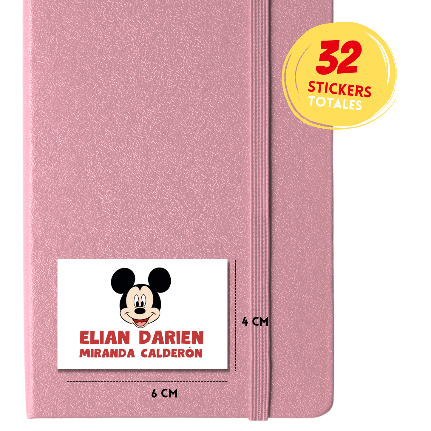 Mickey Mouse clásico Etiquetas Escolares Personalizadas Libretas, Libros y Lápices