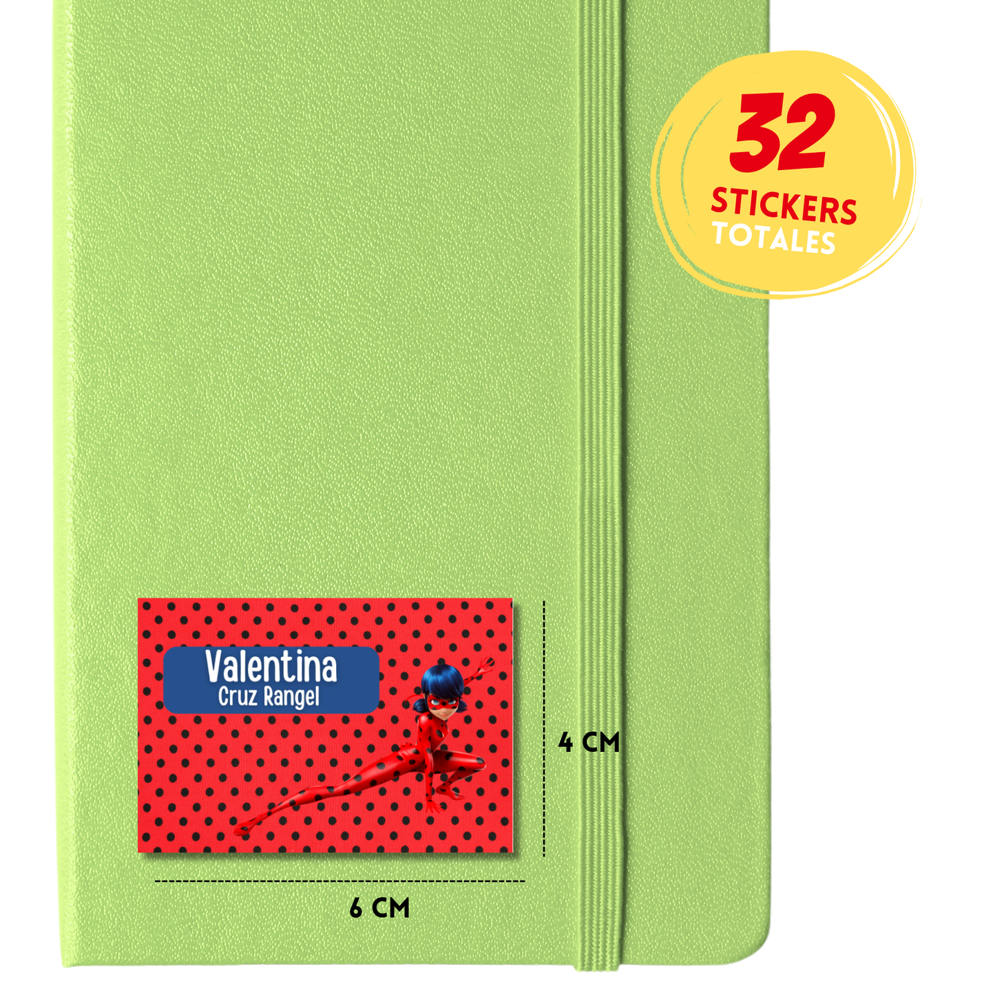 Miraculous Ladybug Fondo Puntos Etiquetas Escolares Personalizadas Libretas, Libros y Lápices