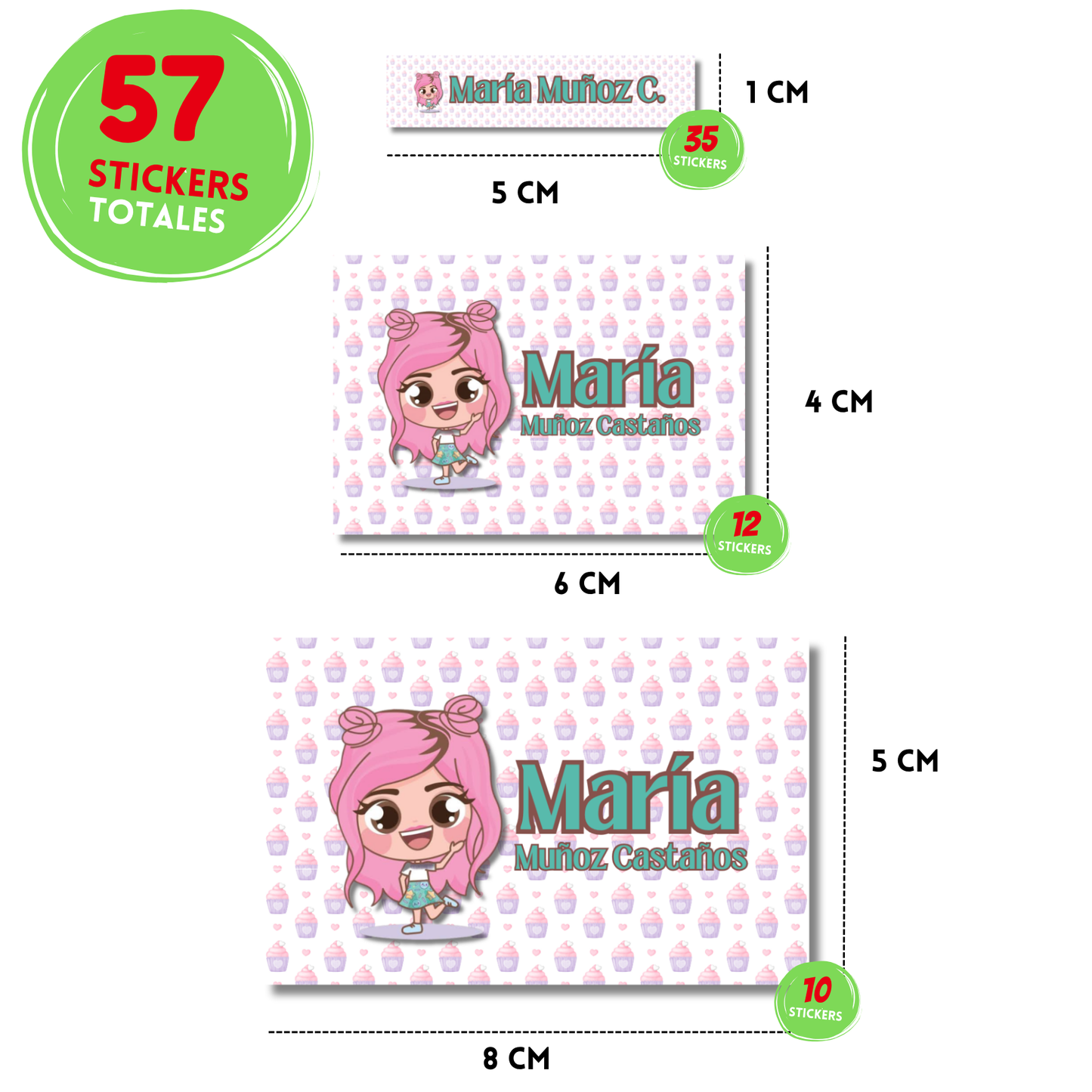Miss Pastelitos Caricatura Etiquetas Escolares Personalizadas Libretas, Libros y Lápices