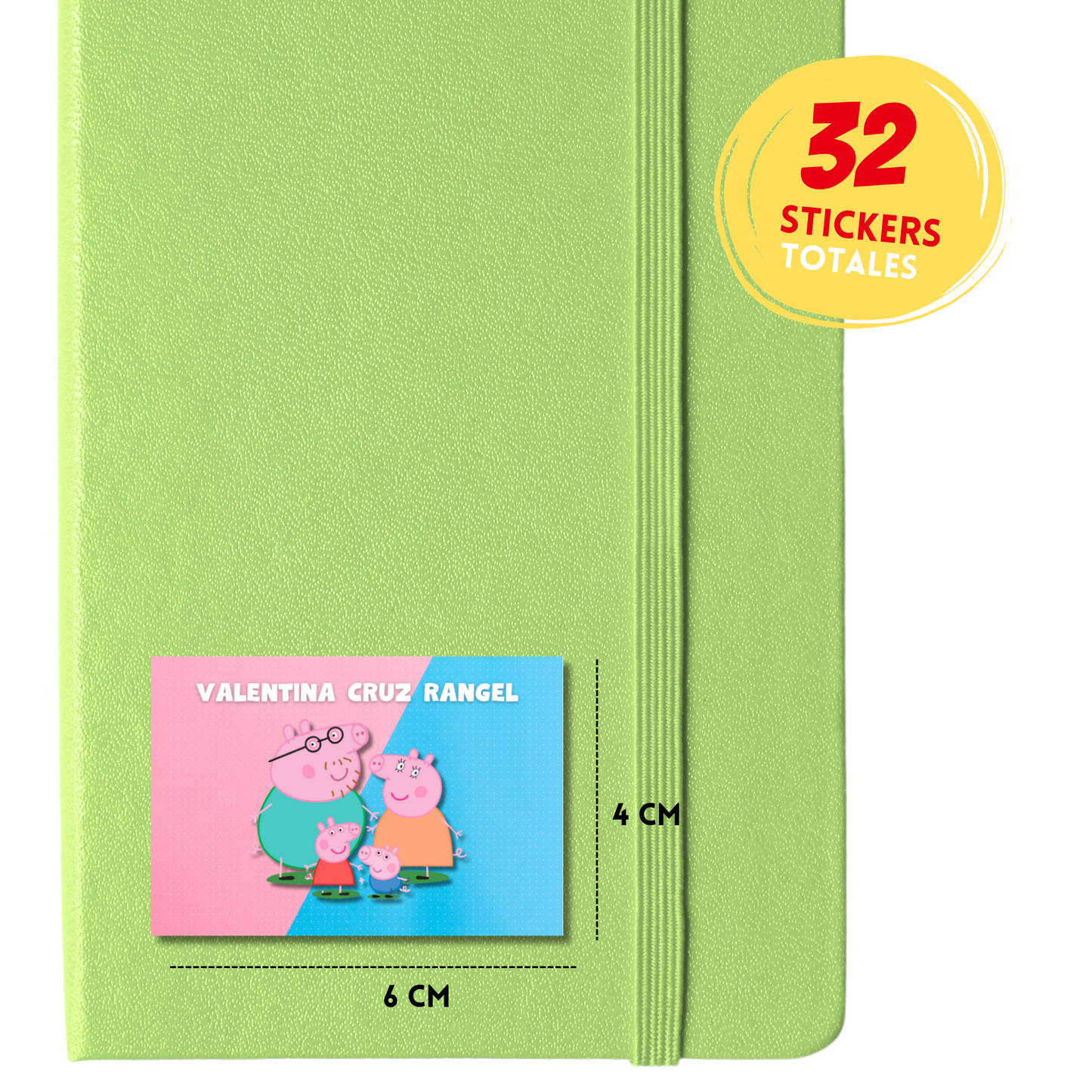 Peppa Pig & Familia Etiquetas Escolares Personalizadas Libretas, Libros y Lápices