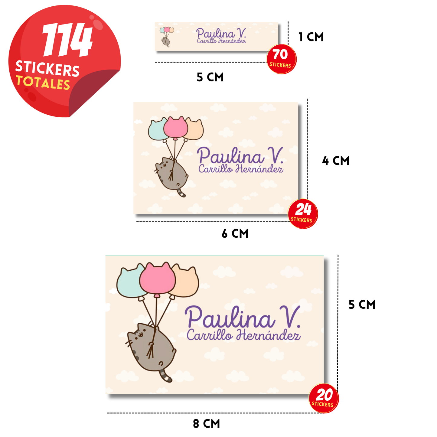 Pusheen Con Globos Etiquetas Escolares Personalizadas Libretas, Libros y Lápices